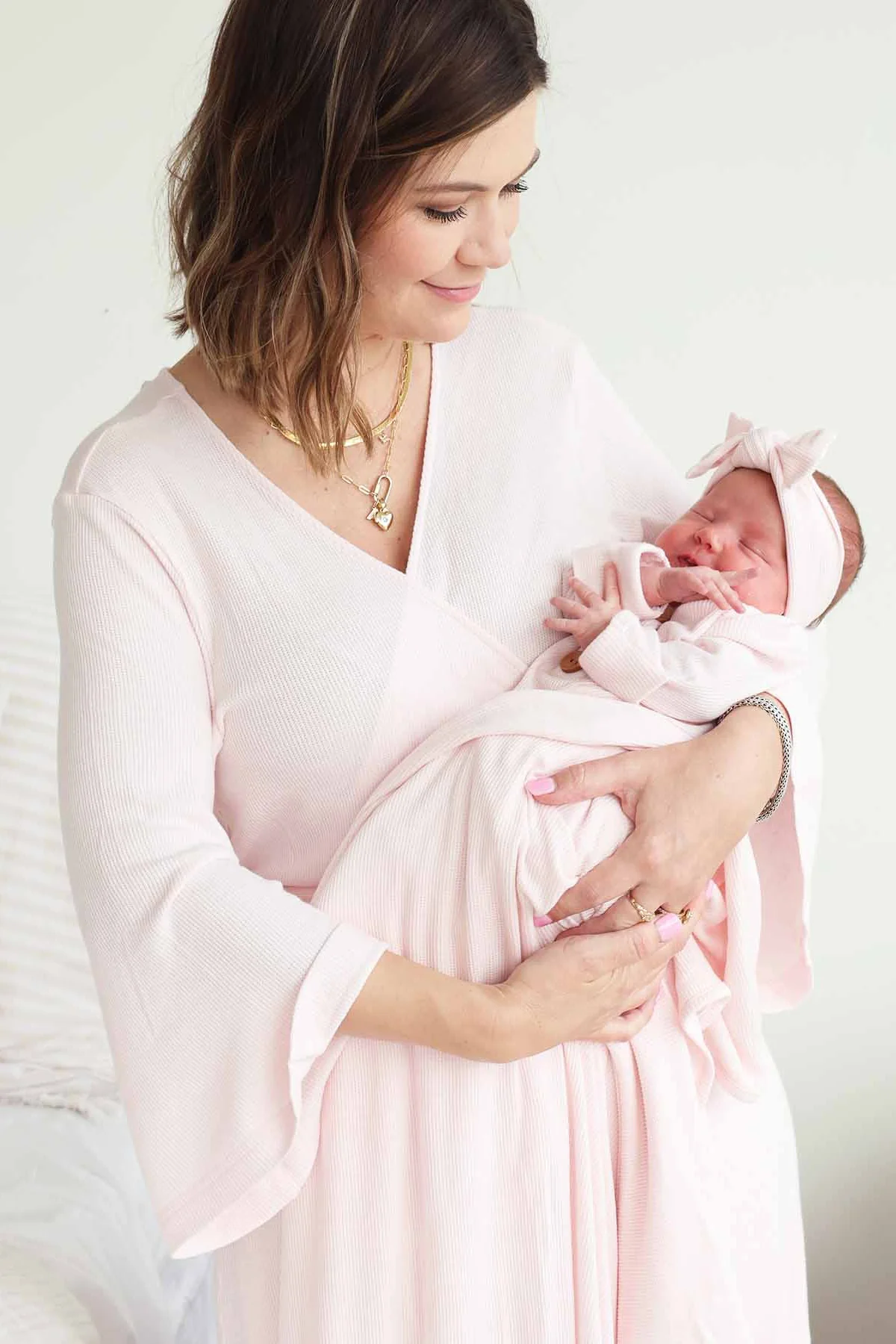 Pearl Pink Bamboo Waffle Knit Maternity Robe - Image 3