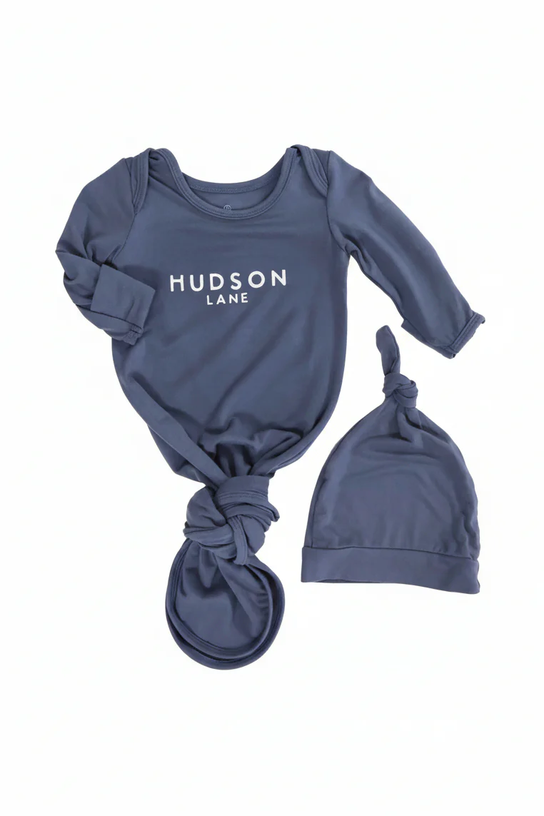 Boy Personalized Bamboo Newborn Baby Knot Gown & Hat - Image 9