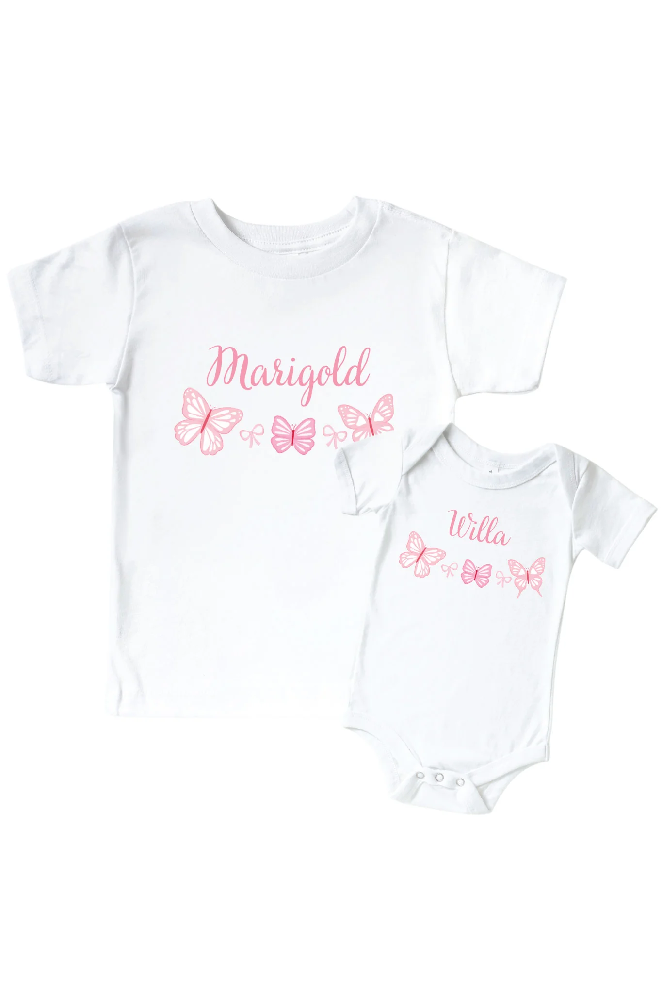 Personalized Blooming Butterflies Graphic Bodysuit & Kids Tee | White