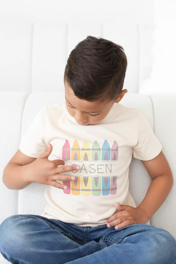 Personalized Crayons Kids Graphic Tee | Natural - Image 3