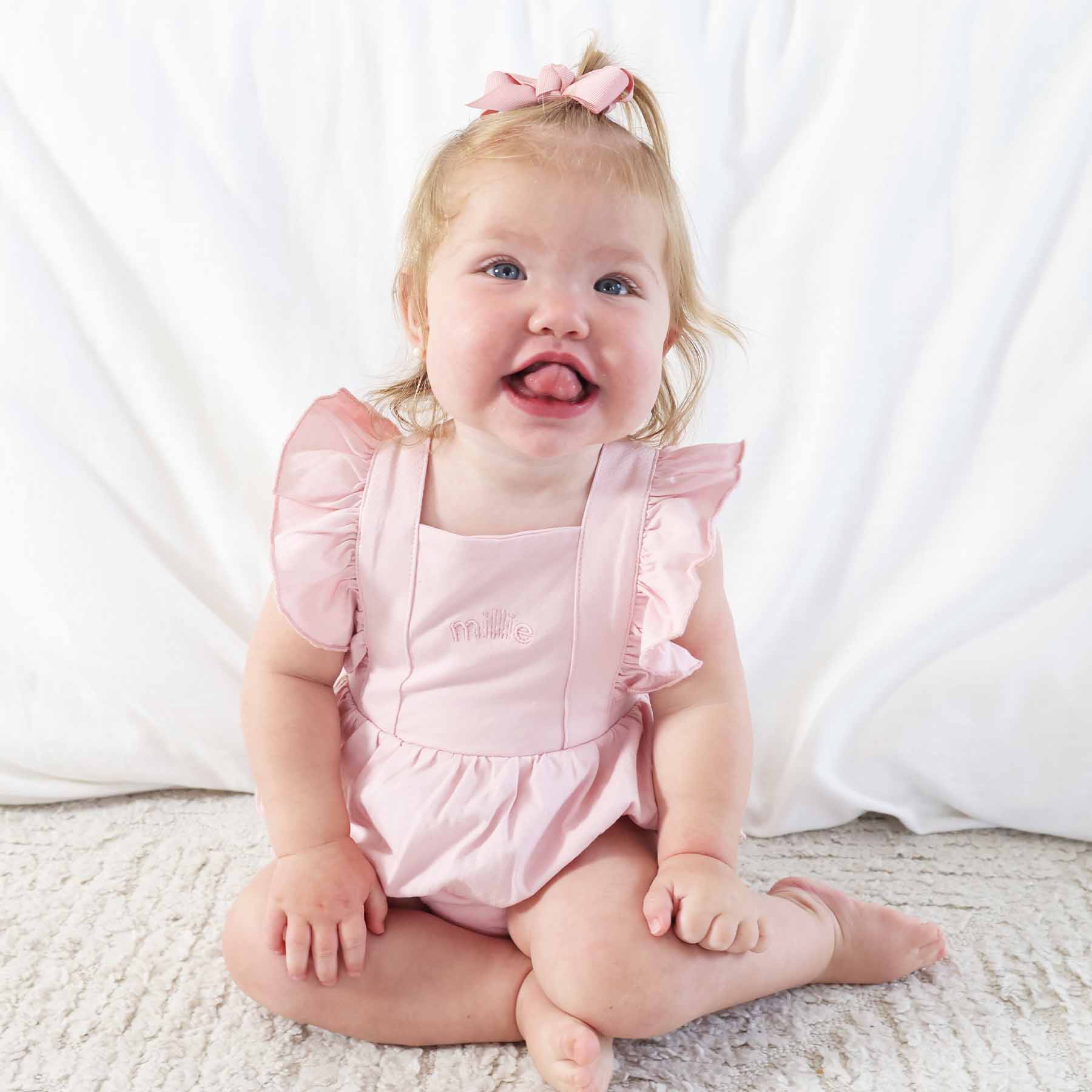 Embroidered Cross Back Ruffle Bubble Romper - Image 11