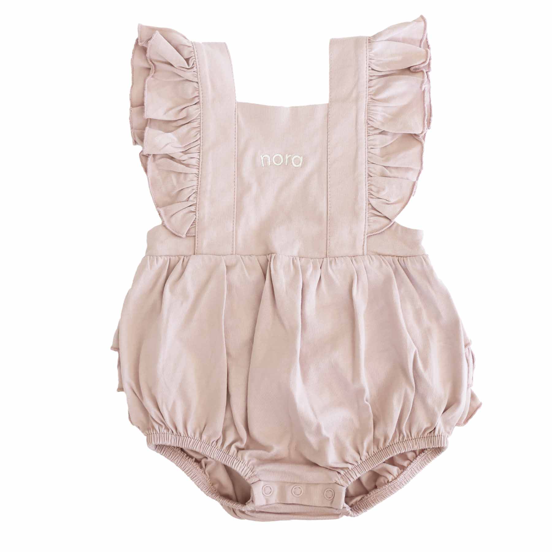 Embroidered Cross Back Ruffle Bubble Romper - Image 13