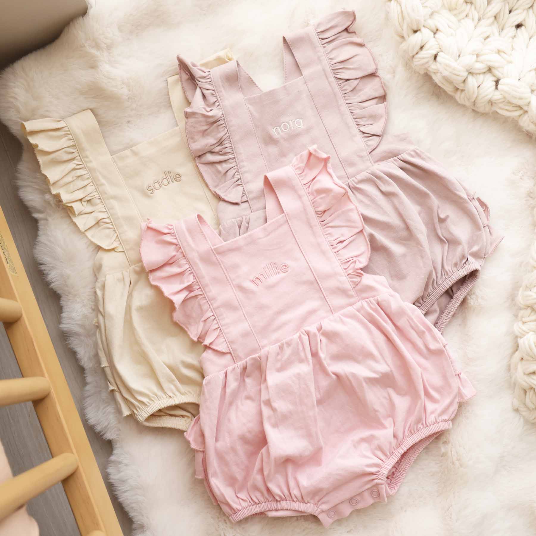 Embroidered Cross Back Ruffle Bubble Romper - Image 2
