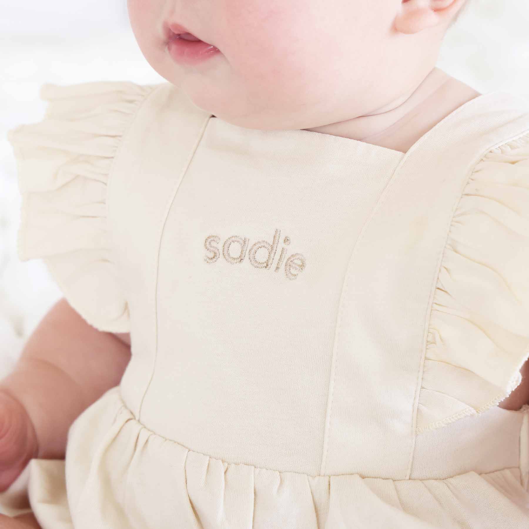 Embroidered Cross Back Ruffle Bubble Romper - Image 4