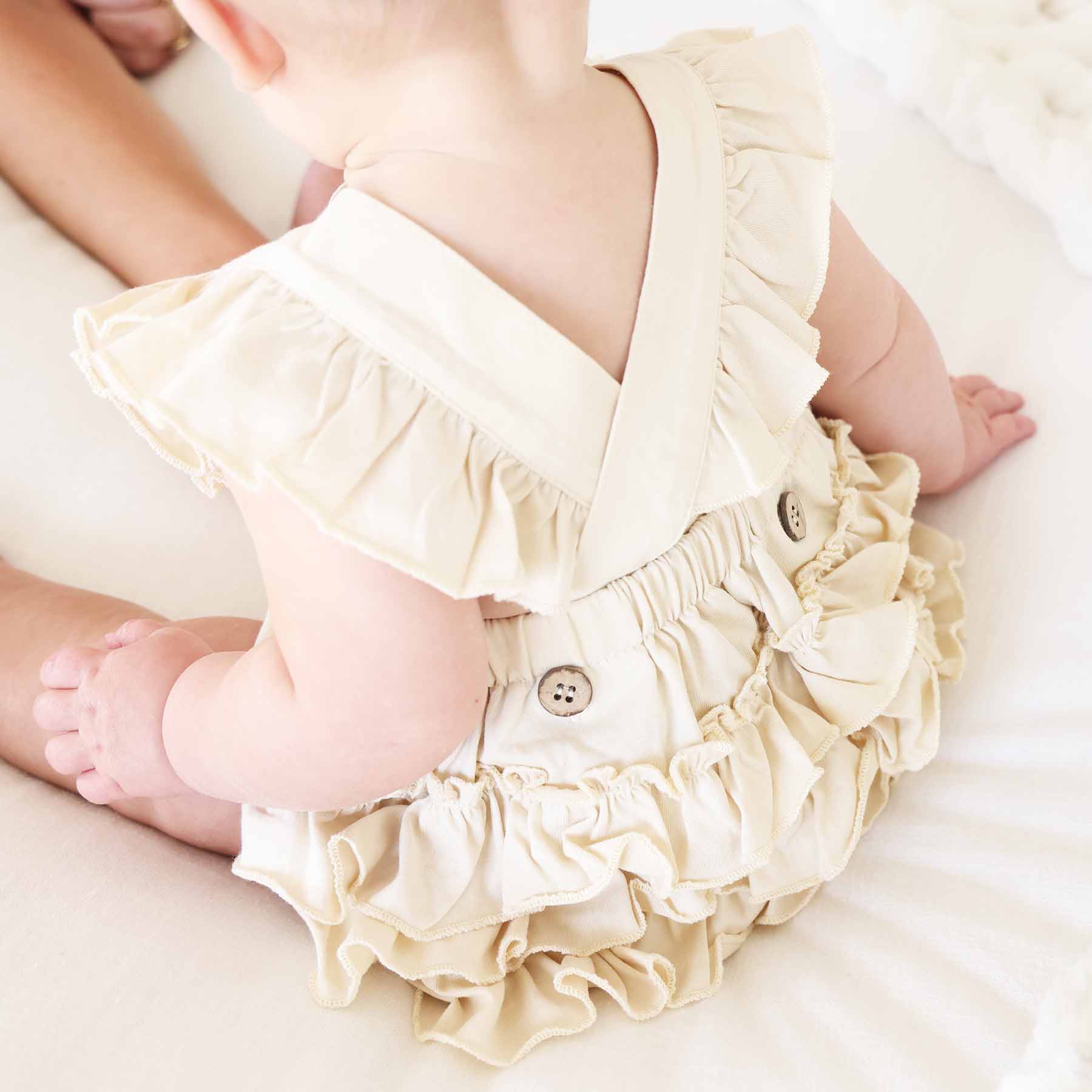 Embroidered Cross Back Ruffle Bubble Romper - Image 5