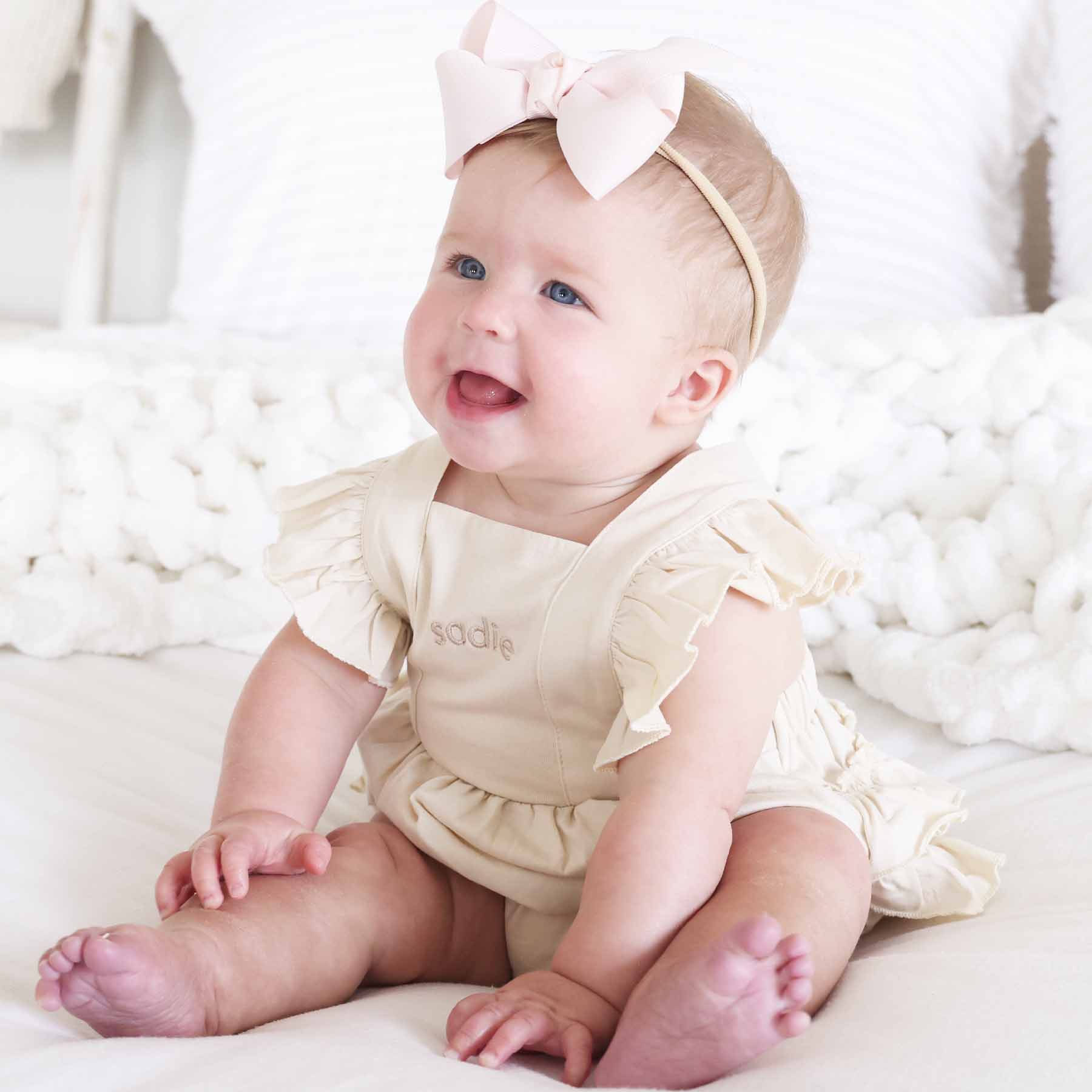Embroidered Cross Back Ruffle Bubble Romper - Image 6