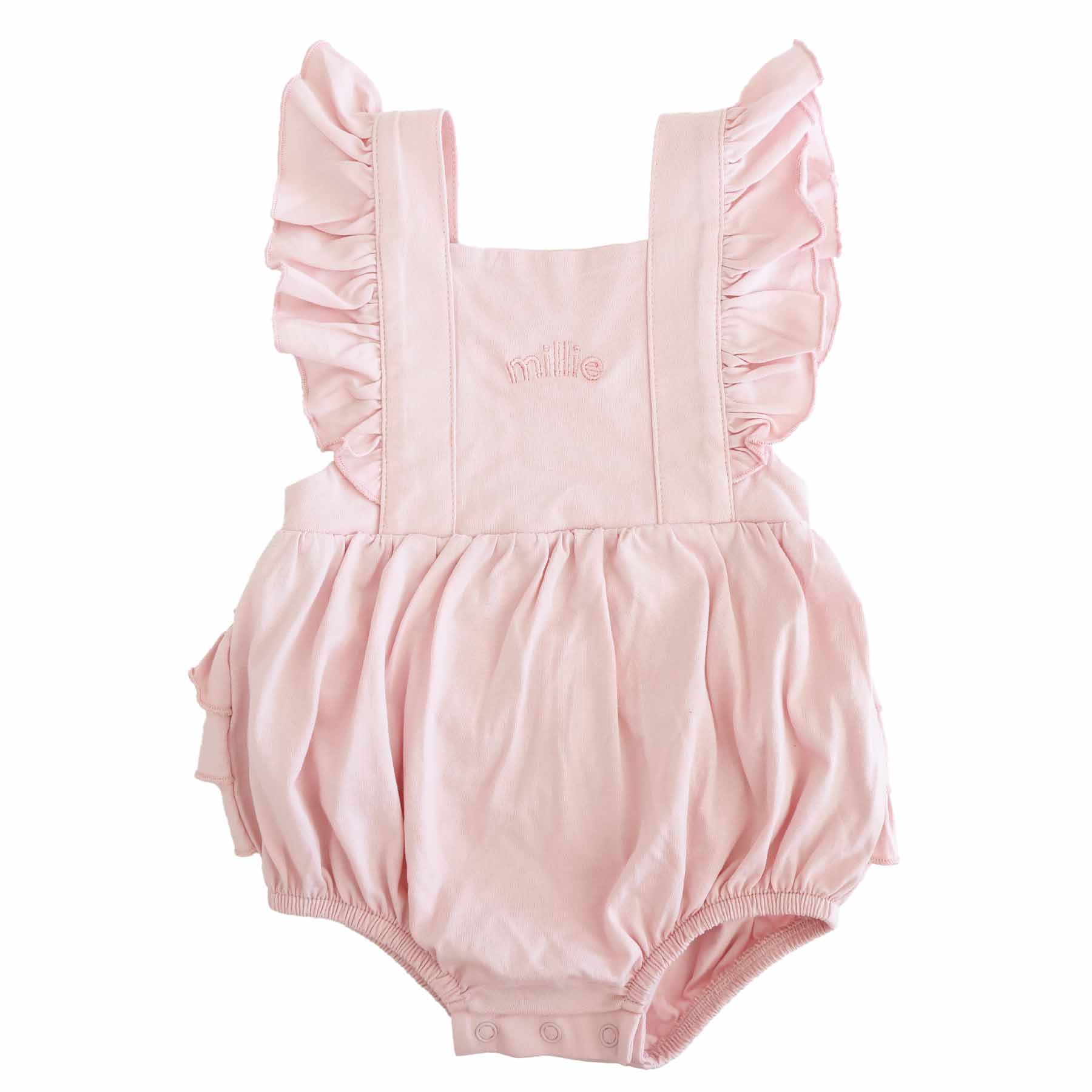 Embroidered Cross Back Ruffle Bubble Romper - Image 8