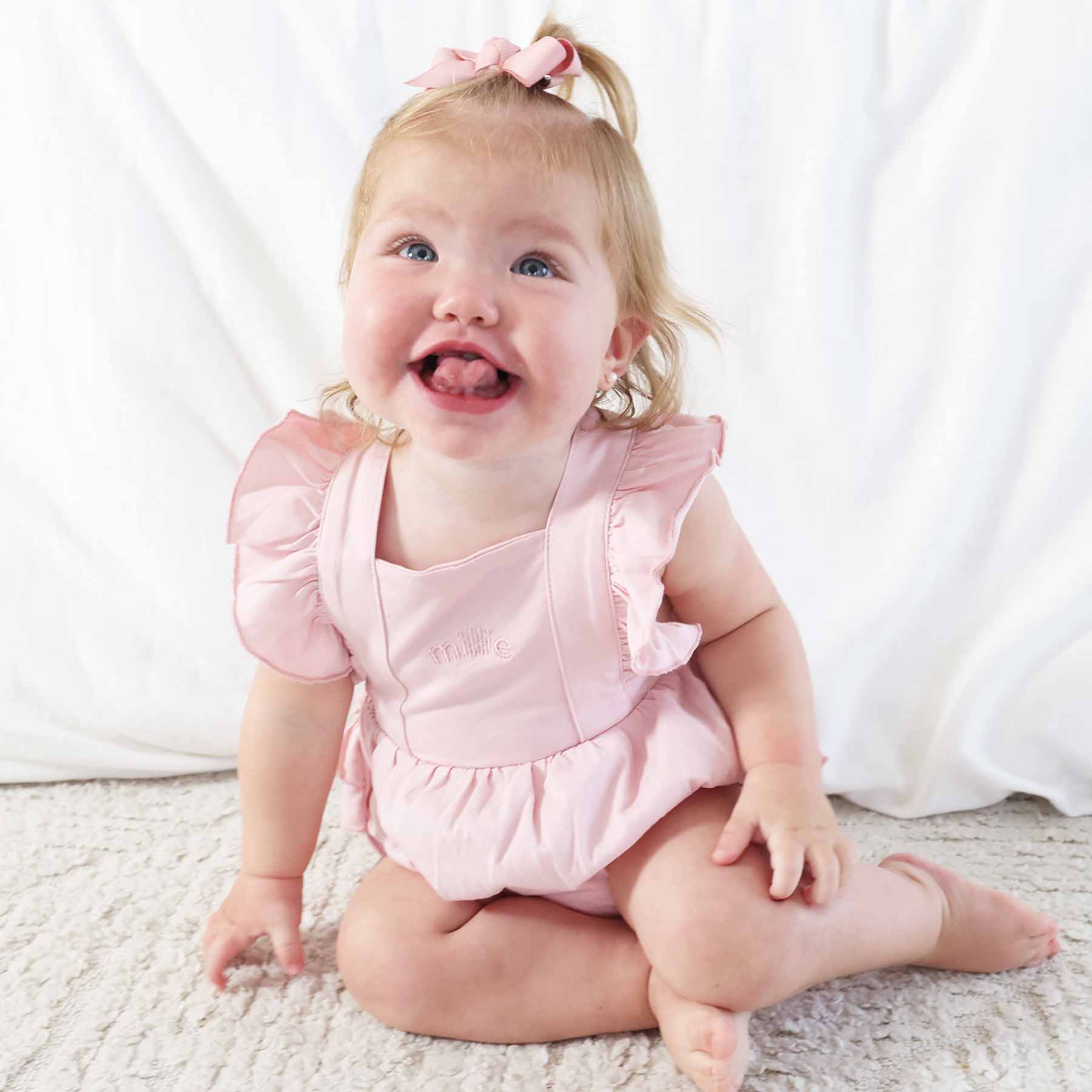 Embroidered Cross Back Ruffle Bubble Romper - Image 9