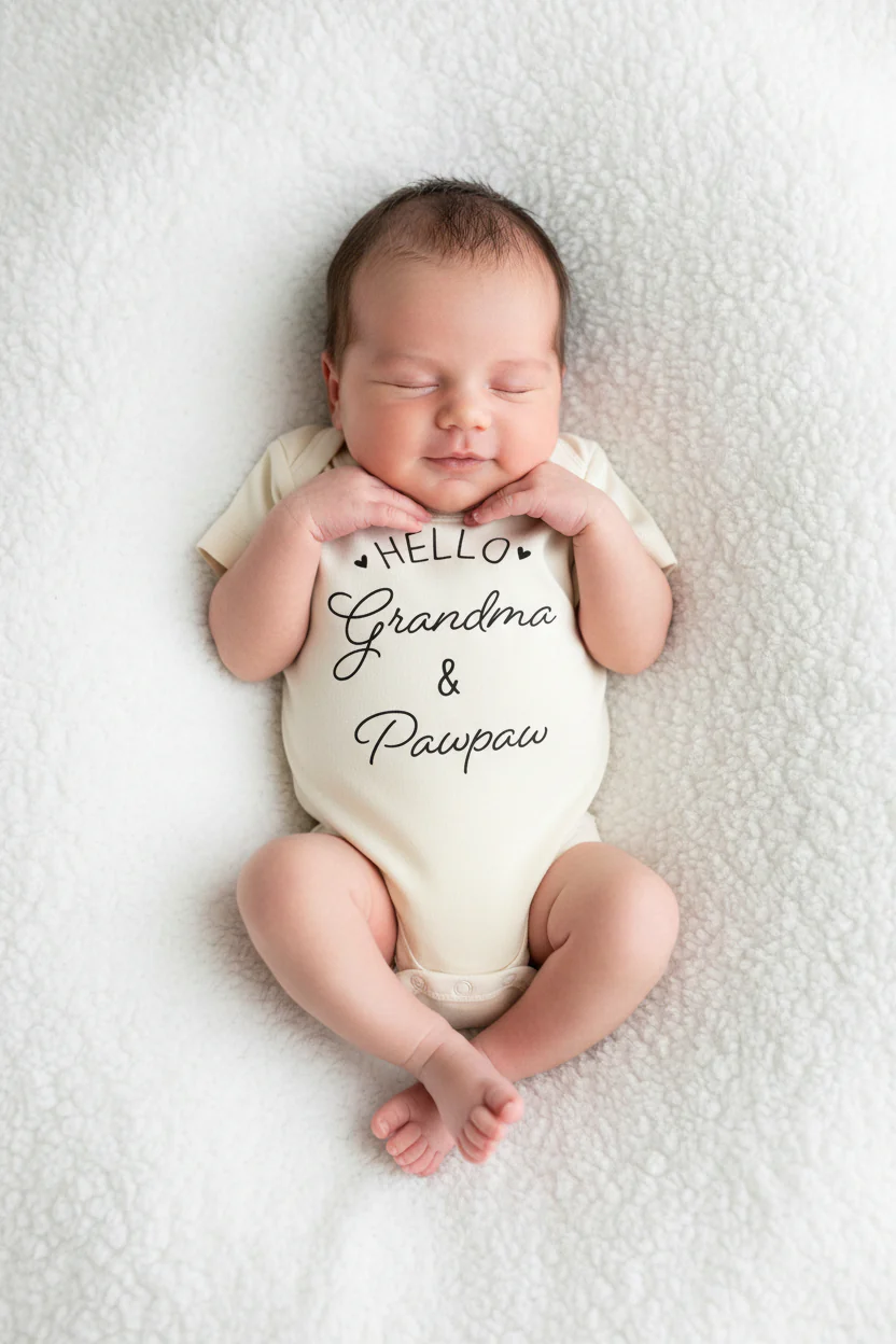 Personalized Hello Grandparents Graphic Bodysuit | Natural