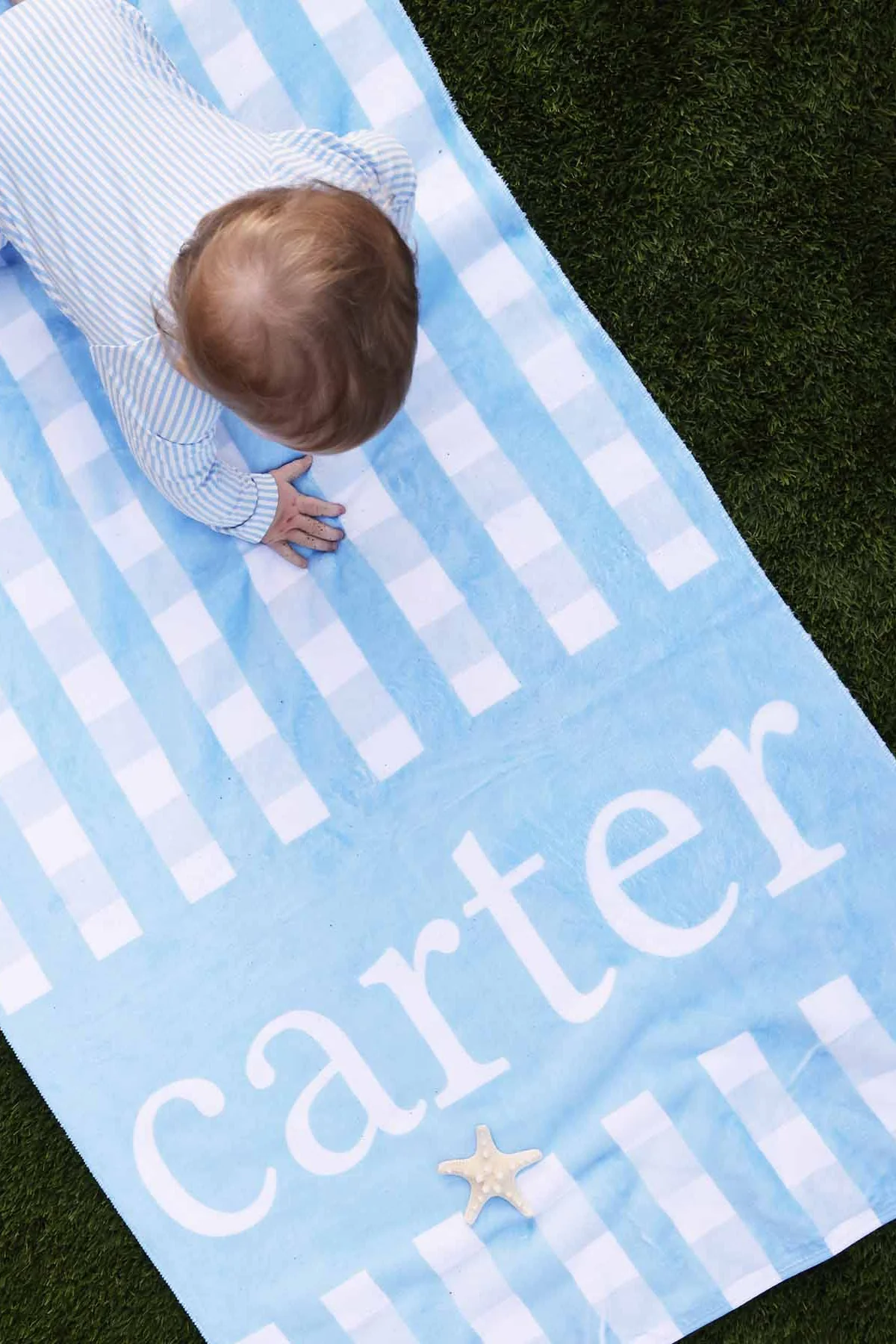 Personalized Kids Beach Towel | Blue Seersucker - Image 6