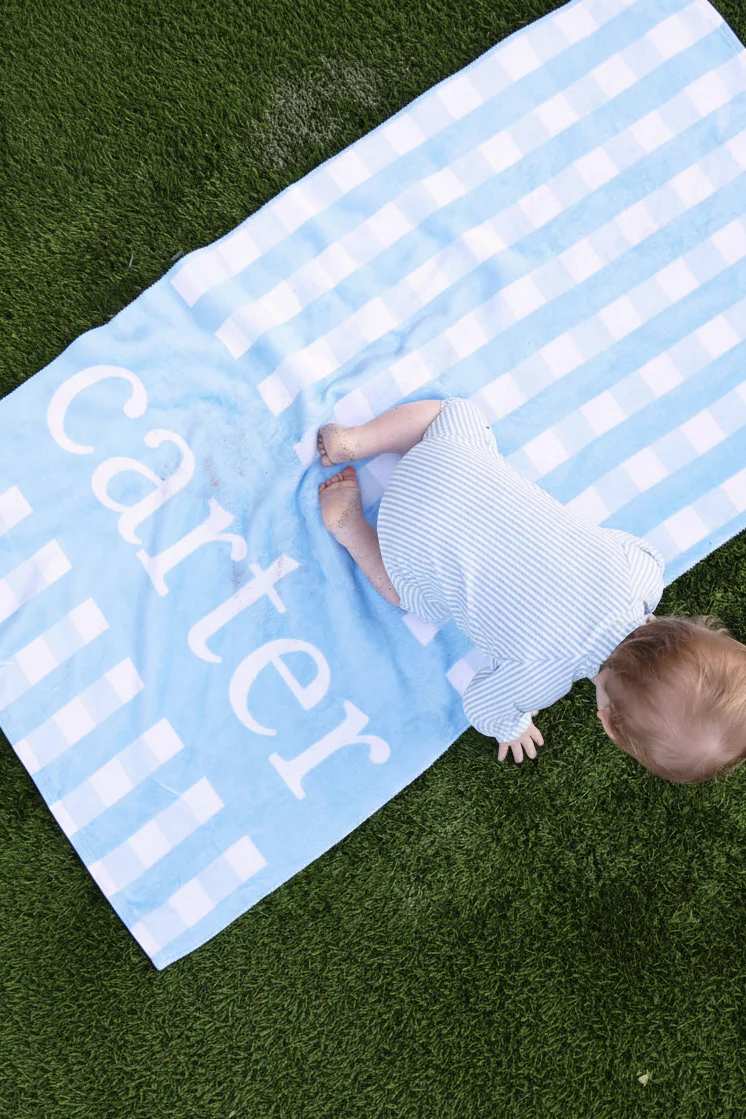 Personalized Kids Beach Towel | Blue Seersucker - Image 8