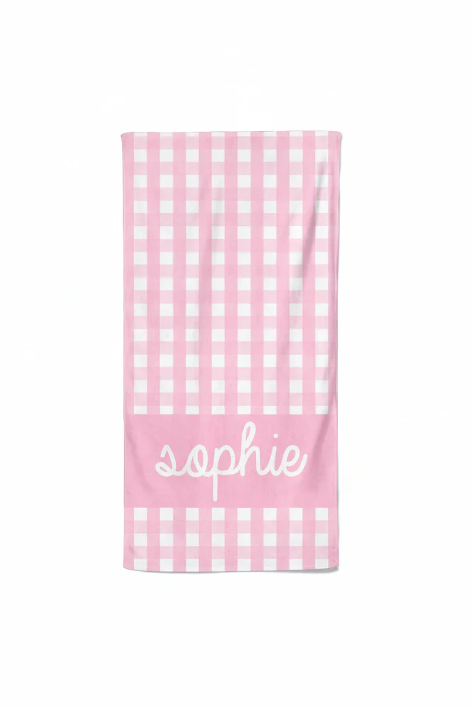 Personalized Kids Beach Towel | Seersucker Dusty Pink - Image 2