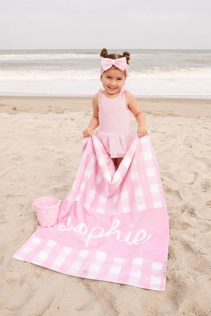 Personalized Kids Beach Towel | Seersucker Dusty Pink - Image 5