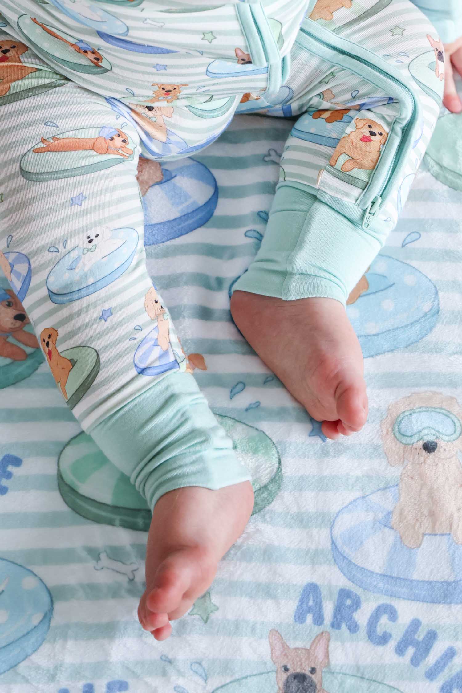 Convertible Bamboo Zip Romper | Poolside Pups Blue - Image 10
