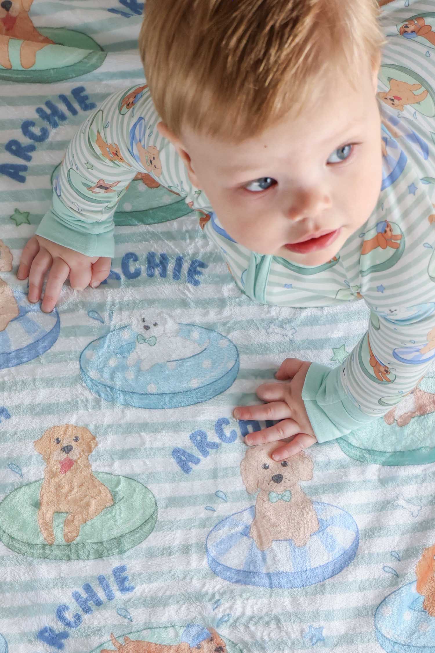 Personalized Kids Blanket | Poolside Pups Blue - Image 8