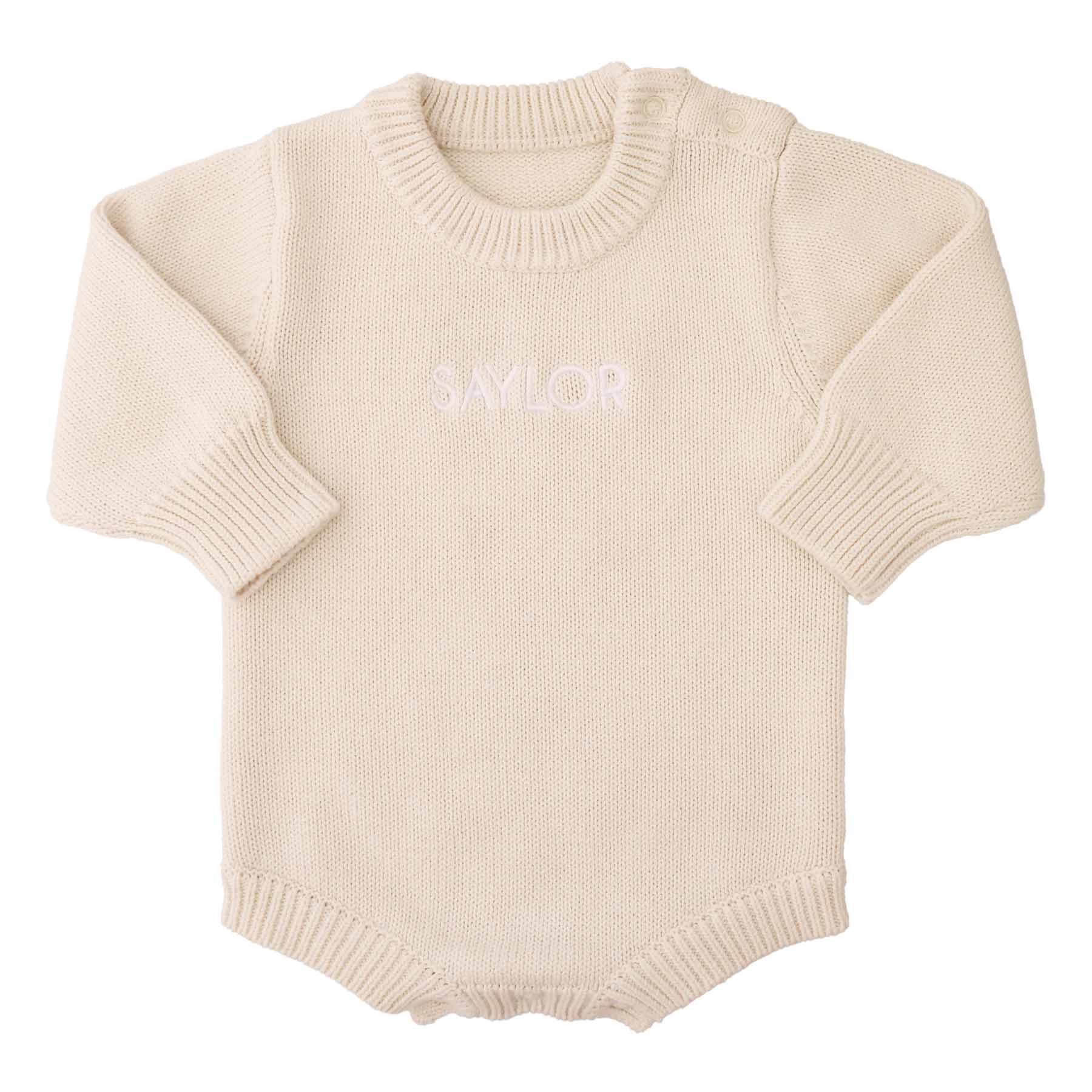 Embroidered Knit Sweater Bubble Romper | Ash - Image 3