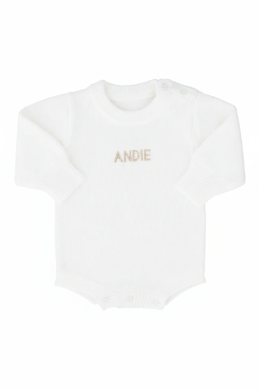 Embroidered Knit Sweater Bubble Romper | Snow - Image 3