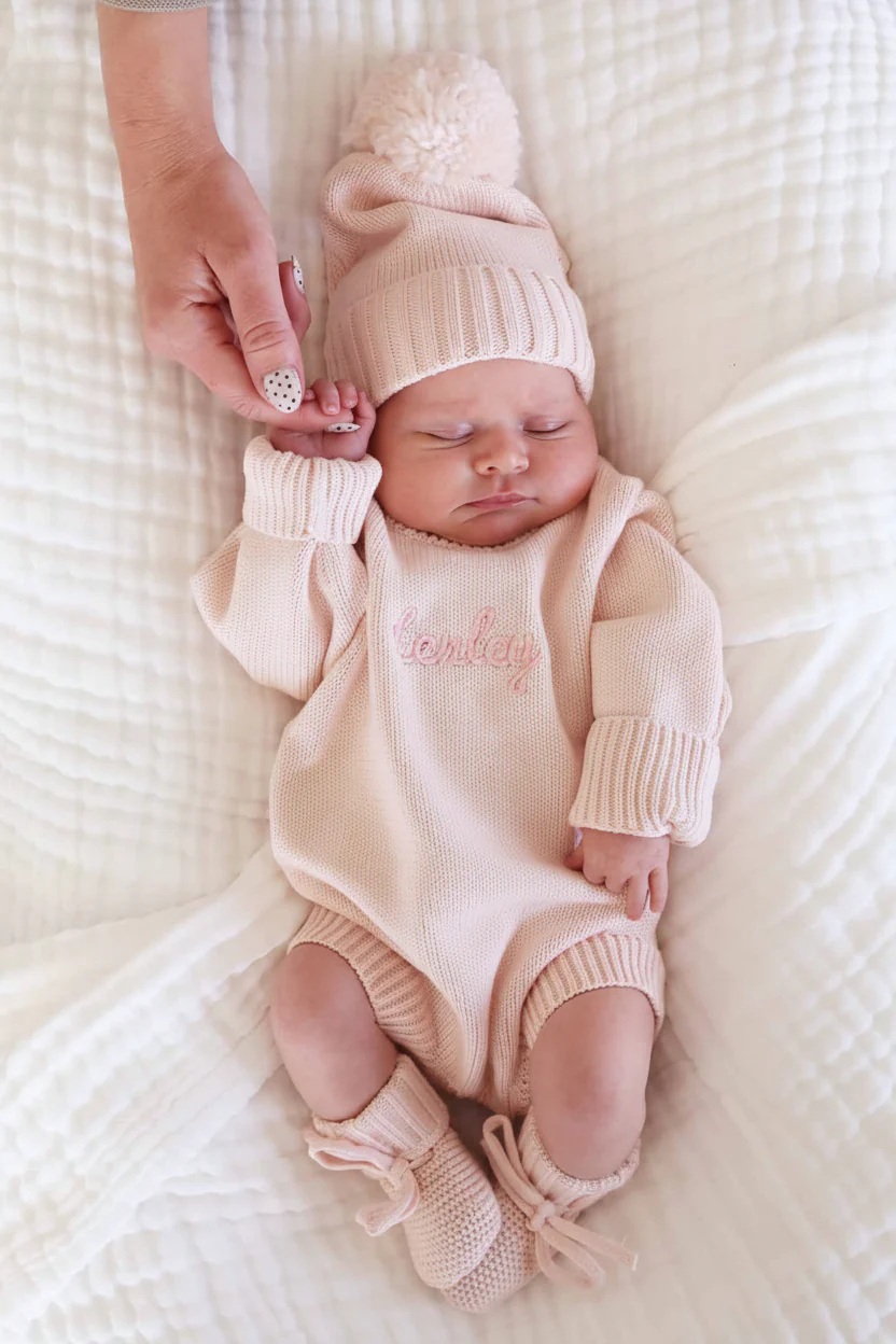 Embroidered Knit Sweater Bubble Romper | Tea Rose - Image 2