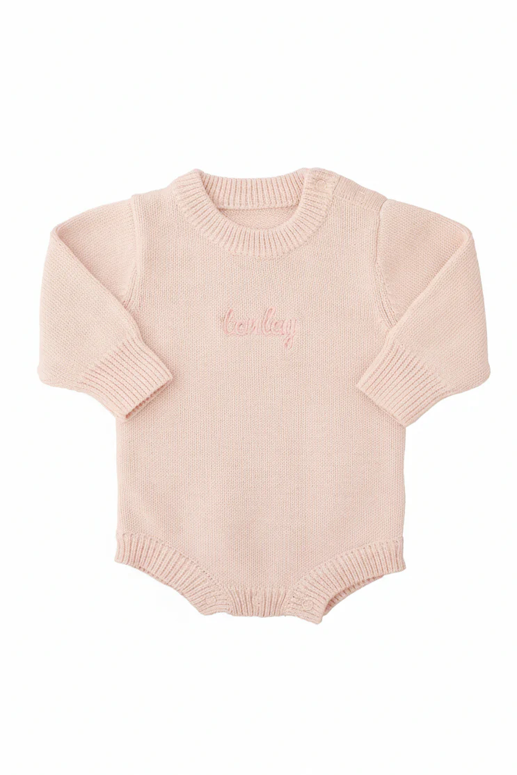 Embroidered Knit Sweater Bubble Romper | Tea Rose - Image 3