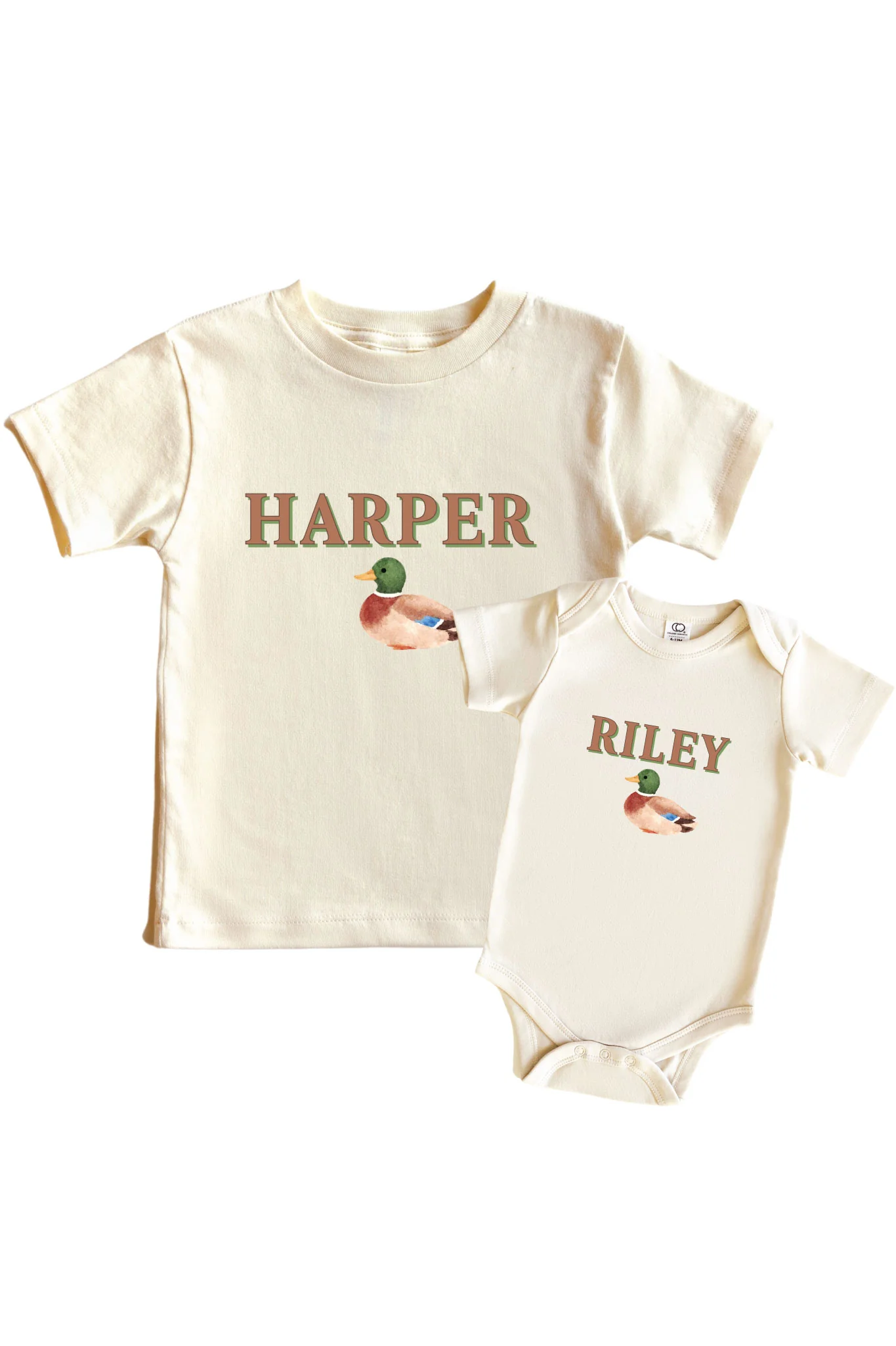 Personalized Little Mallard Graphic Bodysuit & Kids Tee | Natural