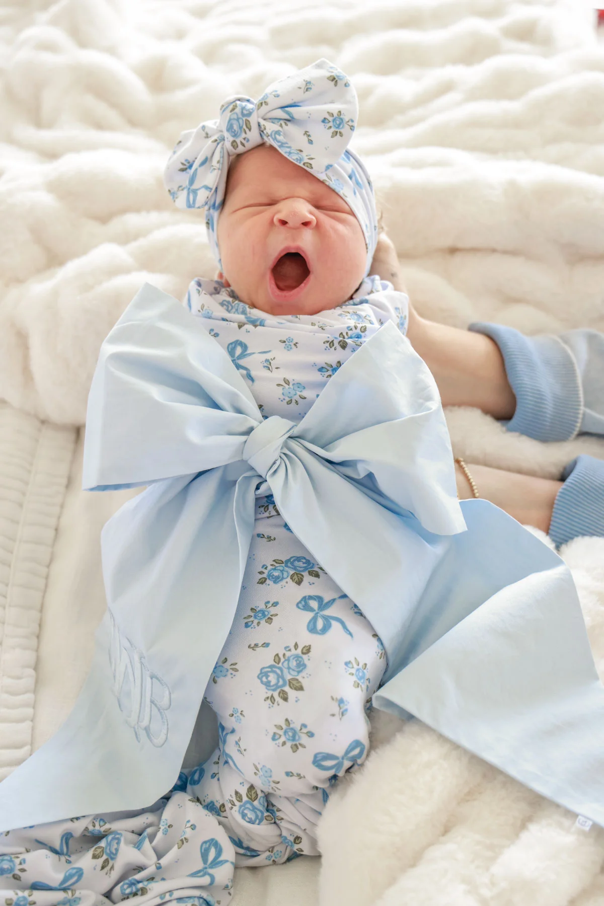 Personalized Newborn Bow Sash | Light Dusty Blue - Image 2