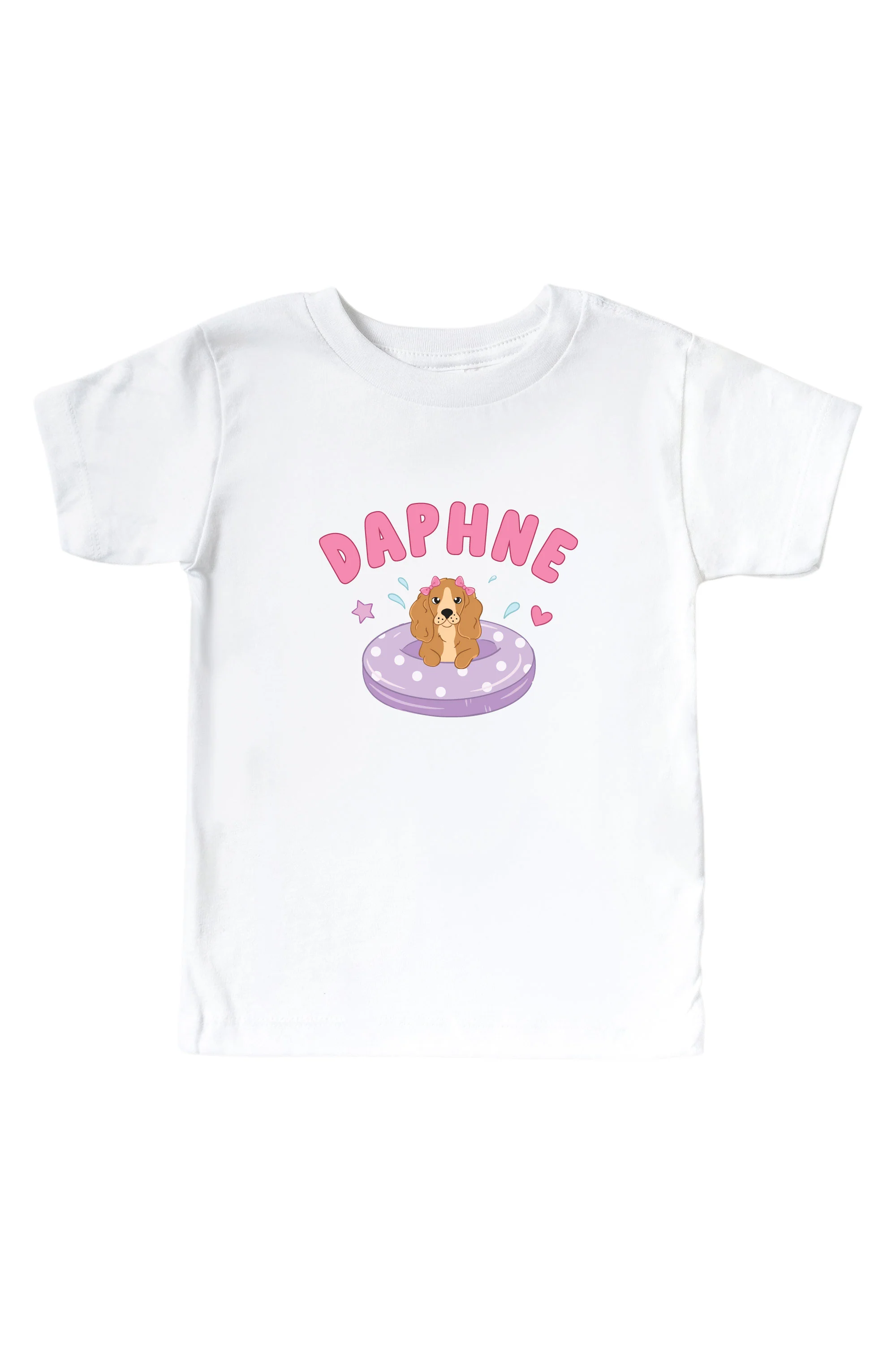Personalized Poolside Pups Pink Graphic Bodysuit & Kids Tee | White - Image 3