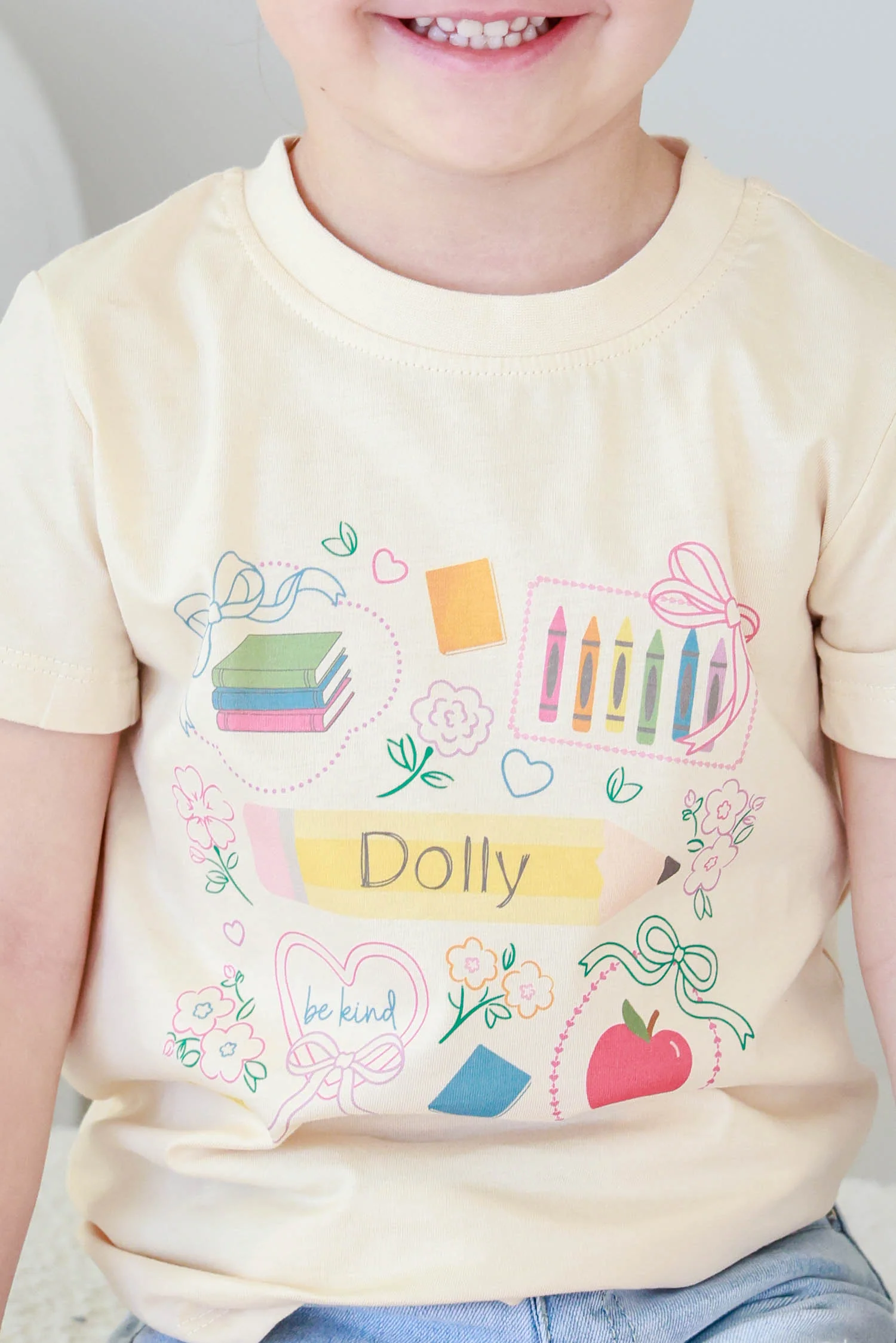 Personalized School Frames Kids Graphic Tee | Natural - Image 6