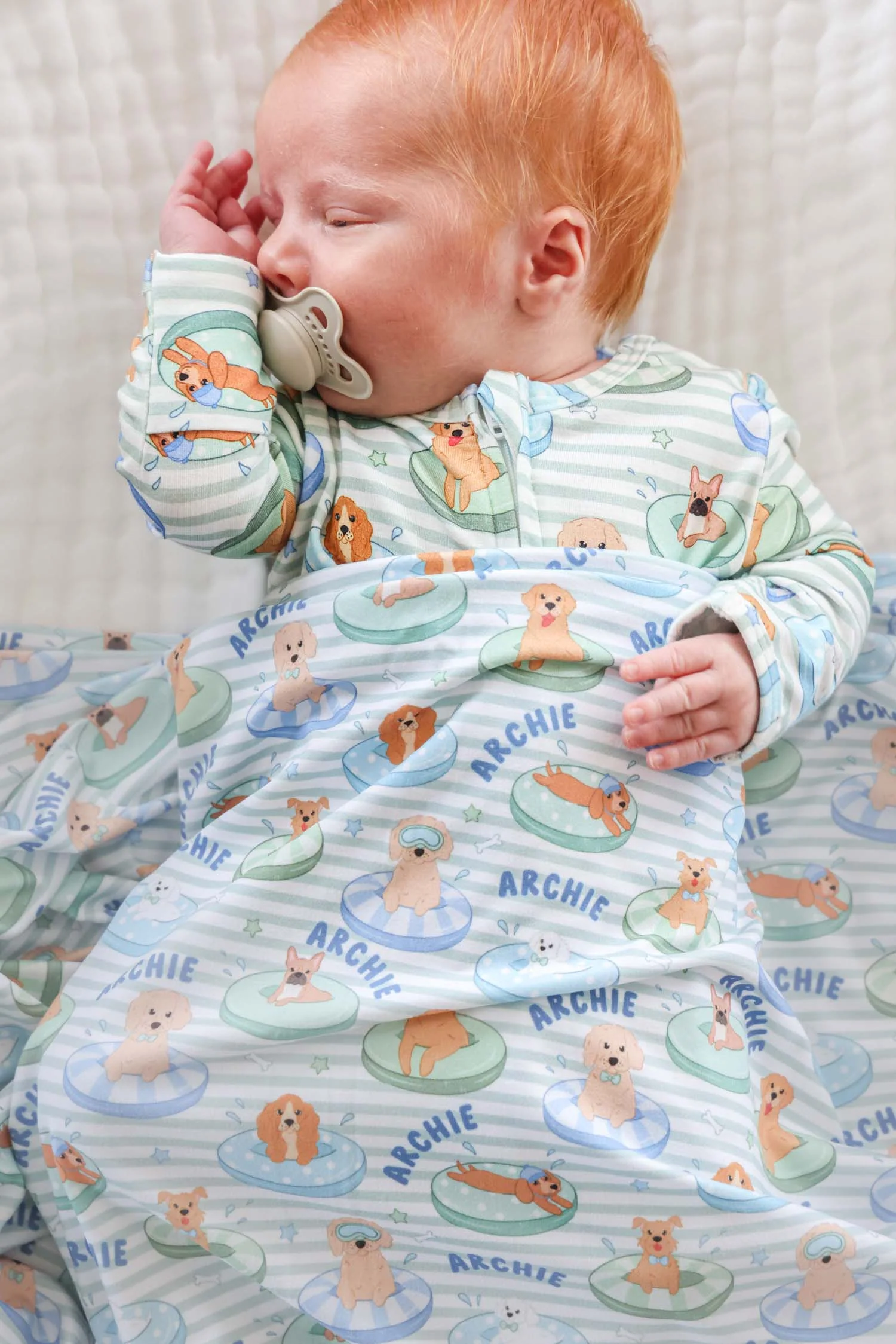Personalized Swaddle Blanket | Poolside Pups Blue - Image 2