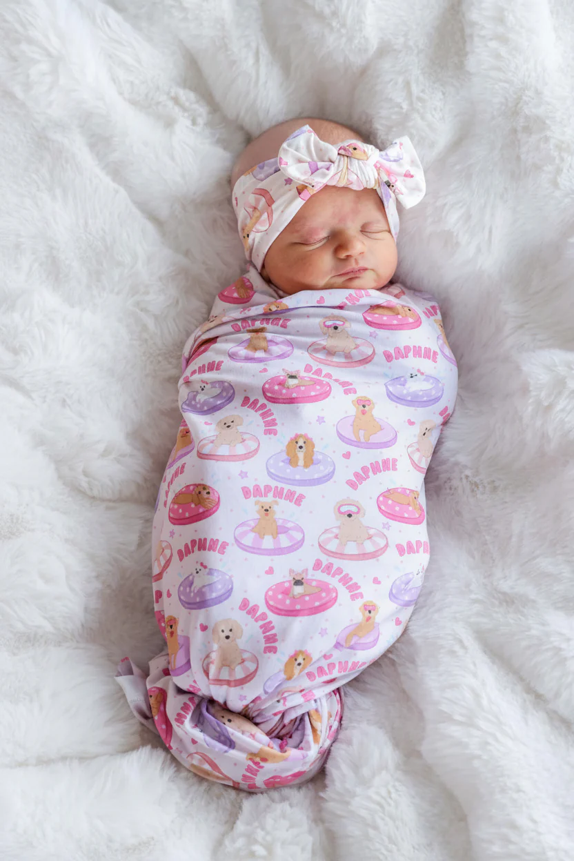 Personalized Swaddle Blanket | Poolside Pups Pink - Image 5