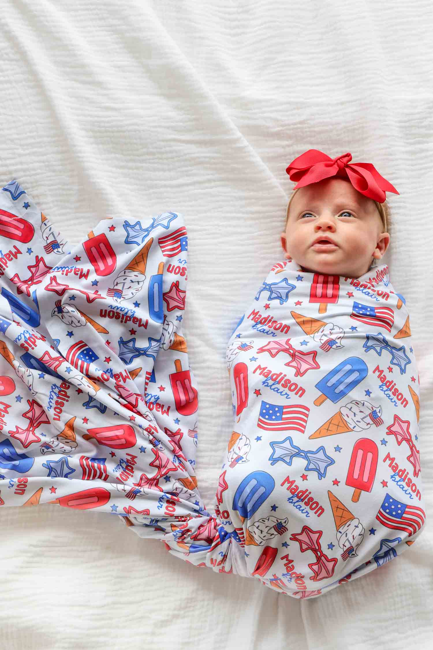 Personalized Swaddle Blanket | Red, White & Cool - Image 3