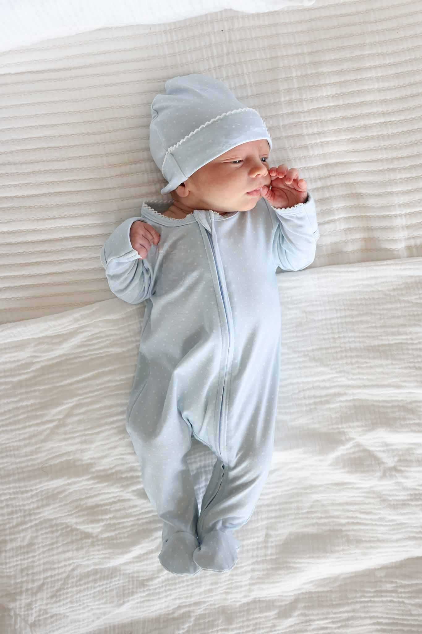Picot Trim Bamboo Zipper Footie | Baby Blue - Image 14