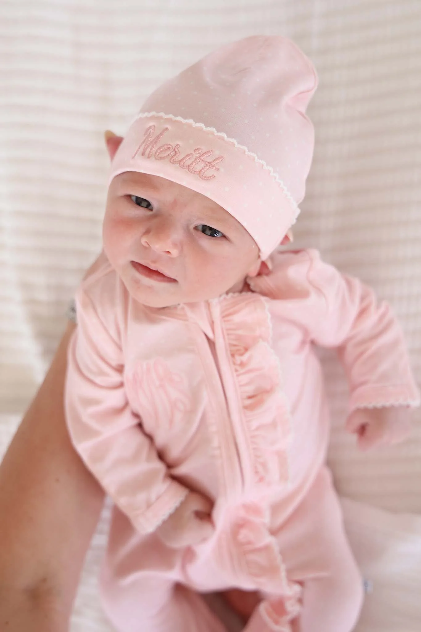 Picot Trim Bamboo Zipper Footie | Baby Pink - Image 14