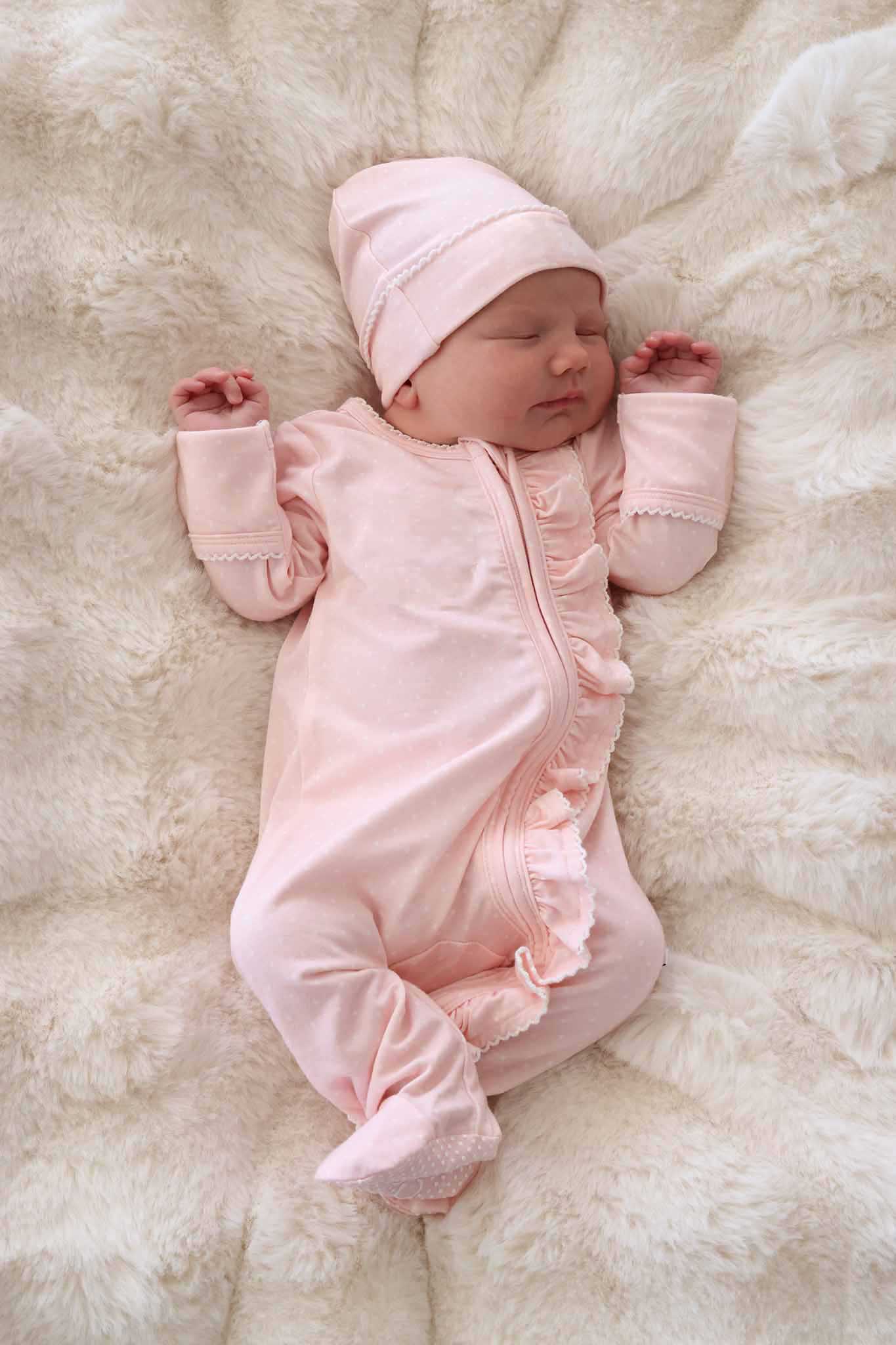 Picot Trim Bamboo Zipper Footie | Baby Pink - Image 9