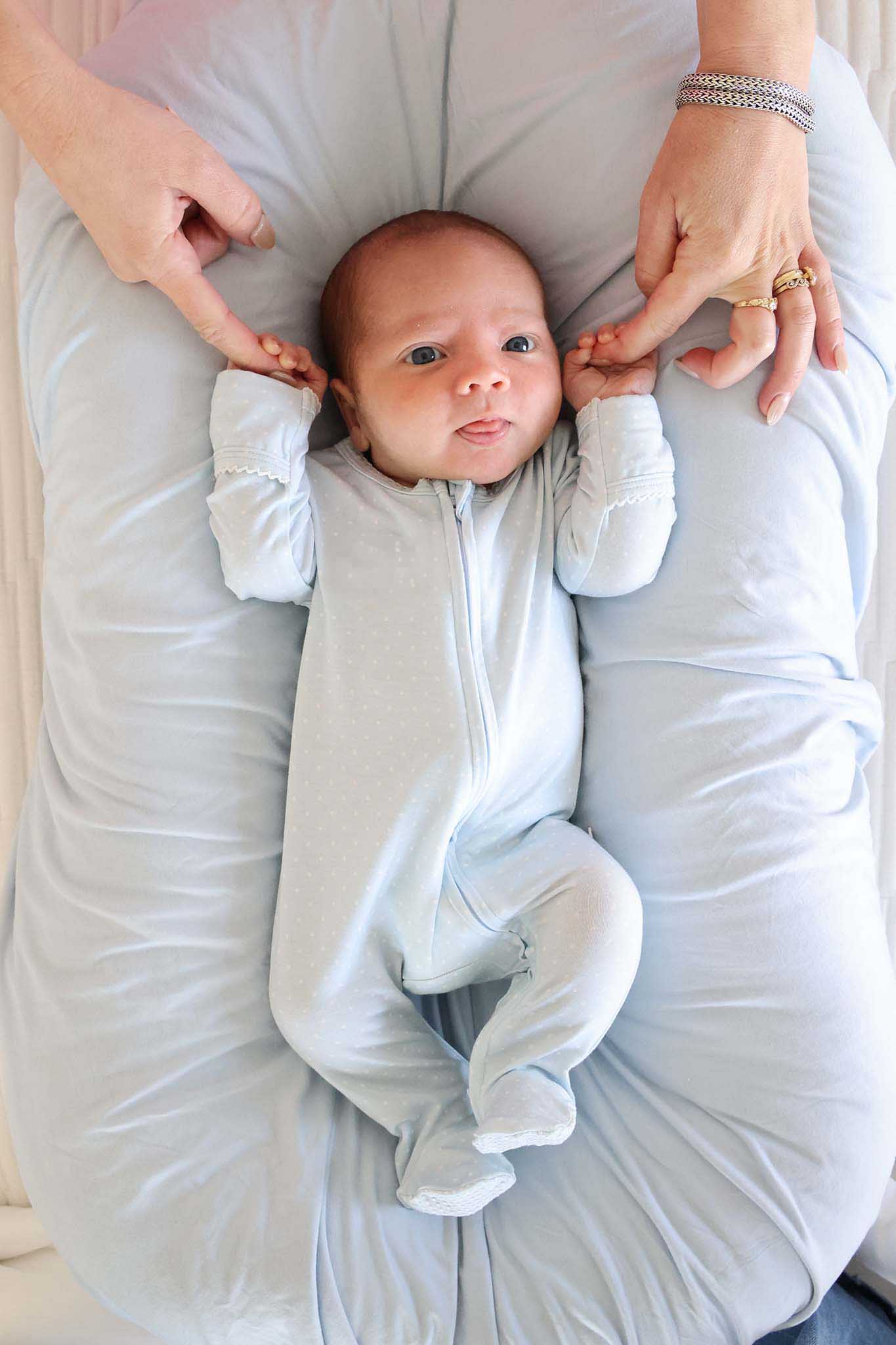 Picot Trim Bamboo Zipper Footie | Baby Blue - Image 11