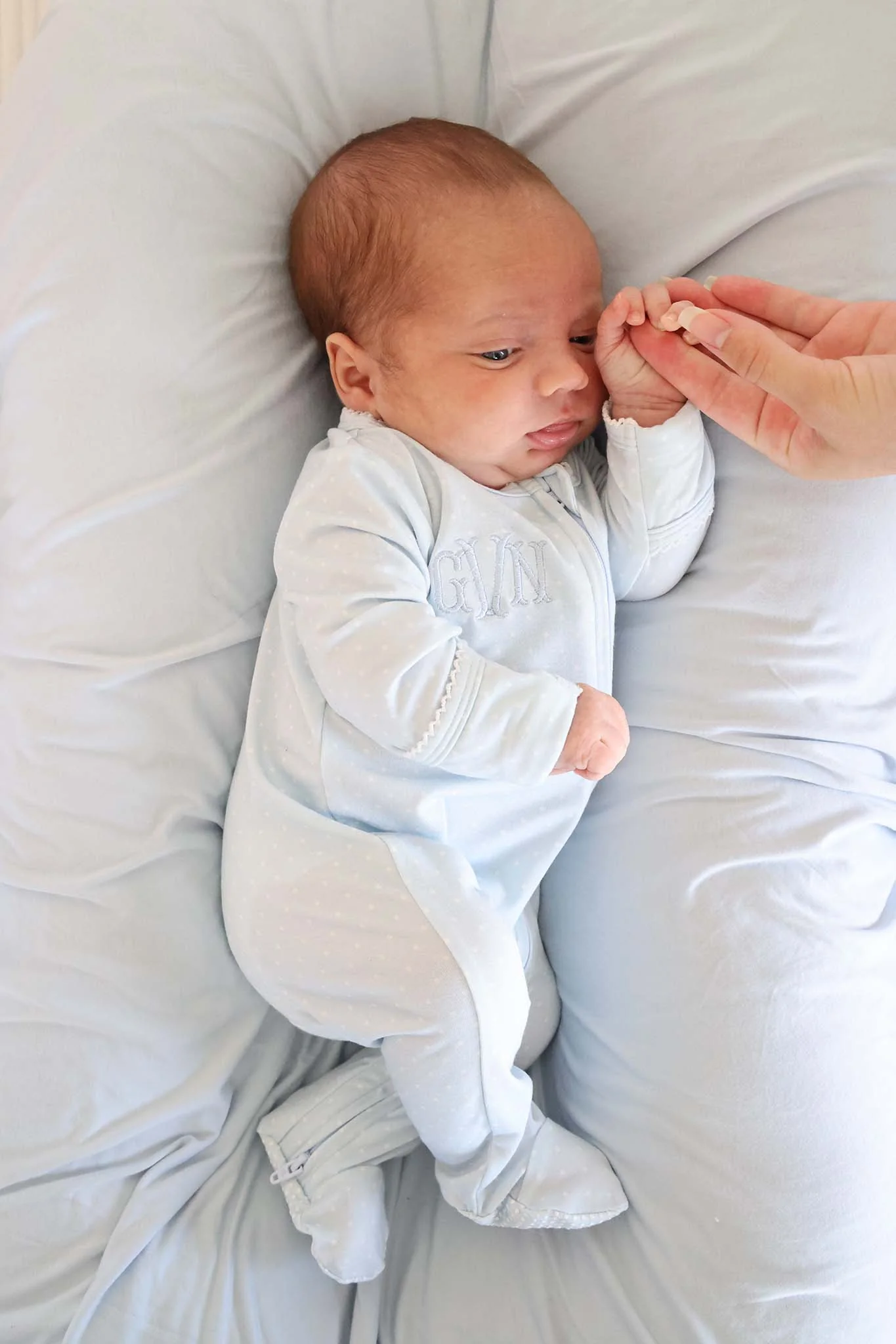 Picot Trim Bamboo Zipper Footie | Baby Blue - Image 7