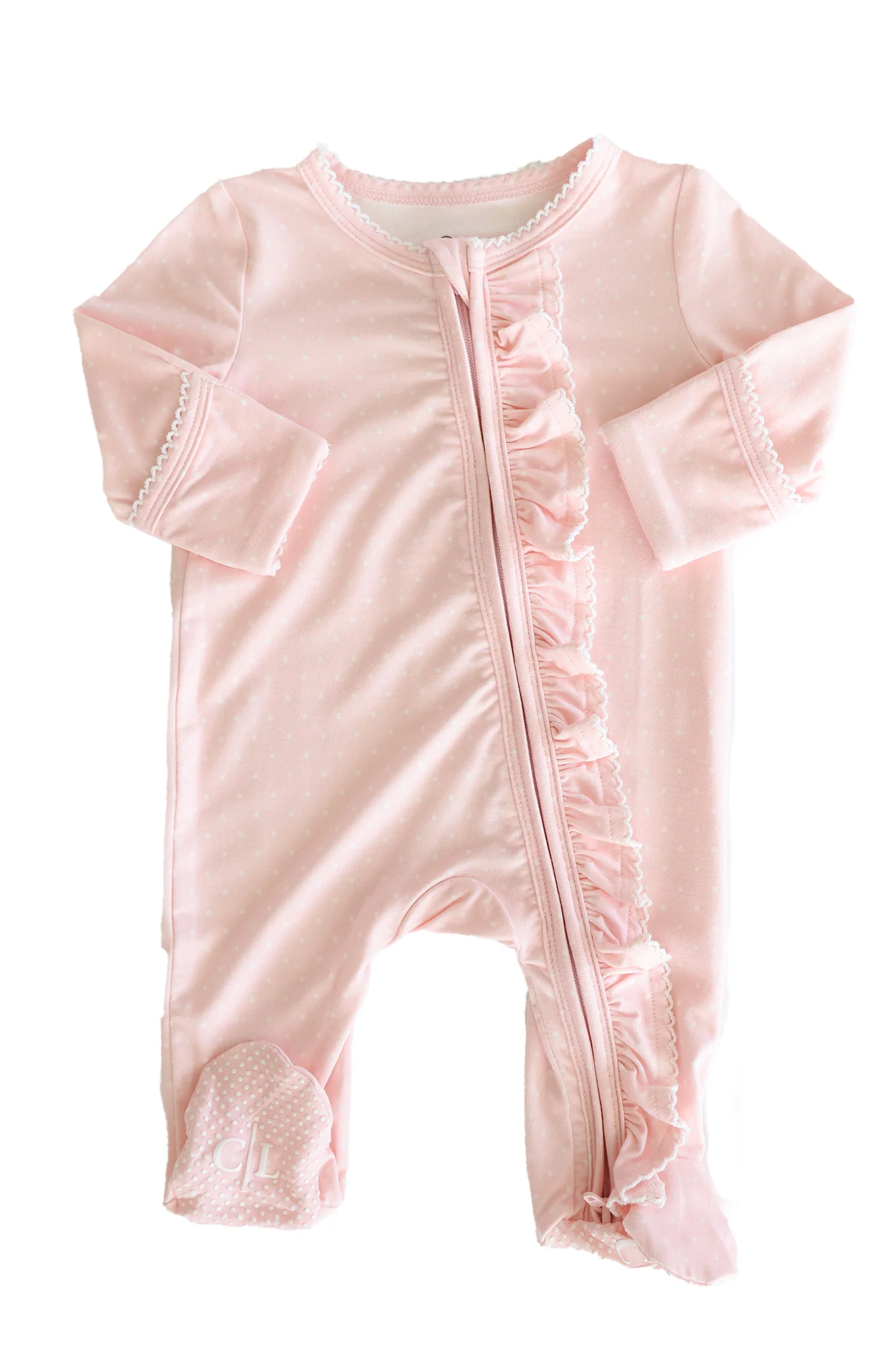 Picot Trim Bamboo Zipper Footie | Baby Pink - Image 10