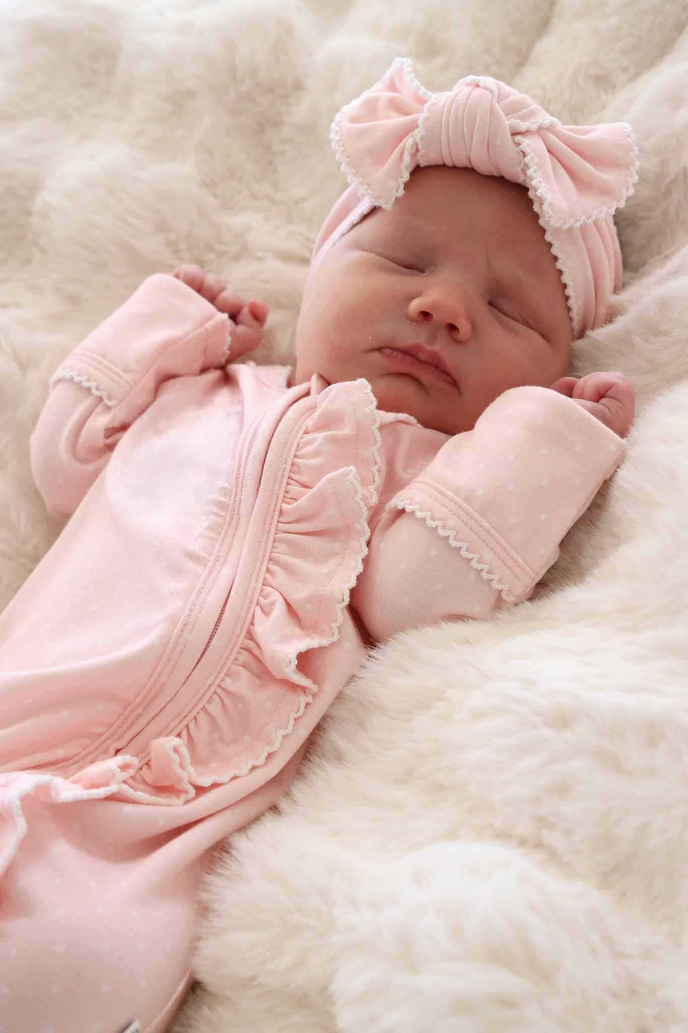 Picot Trim Bamboo Zipper Footie | Baby Pink - Image 13