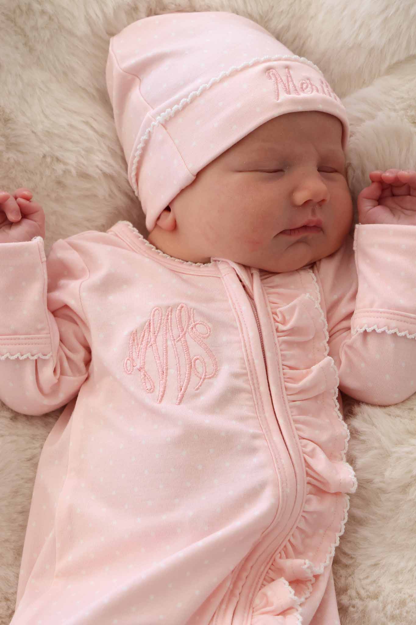 Picot Trim Bamboo Zipper Footie | Baby Pink - Image 4