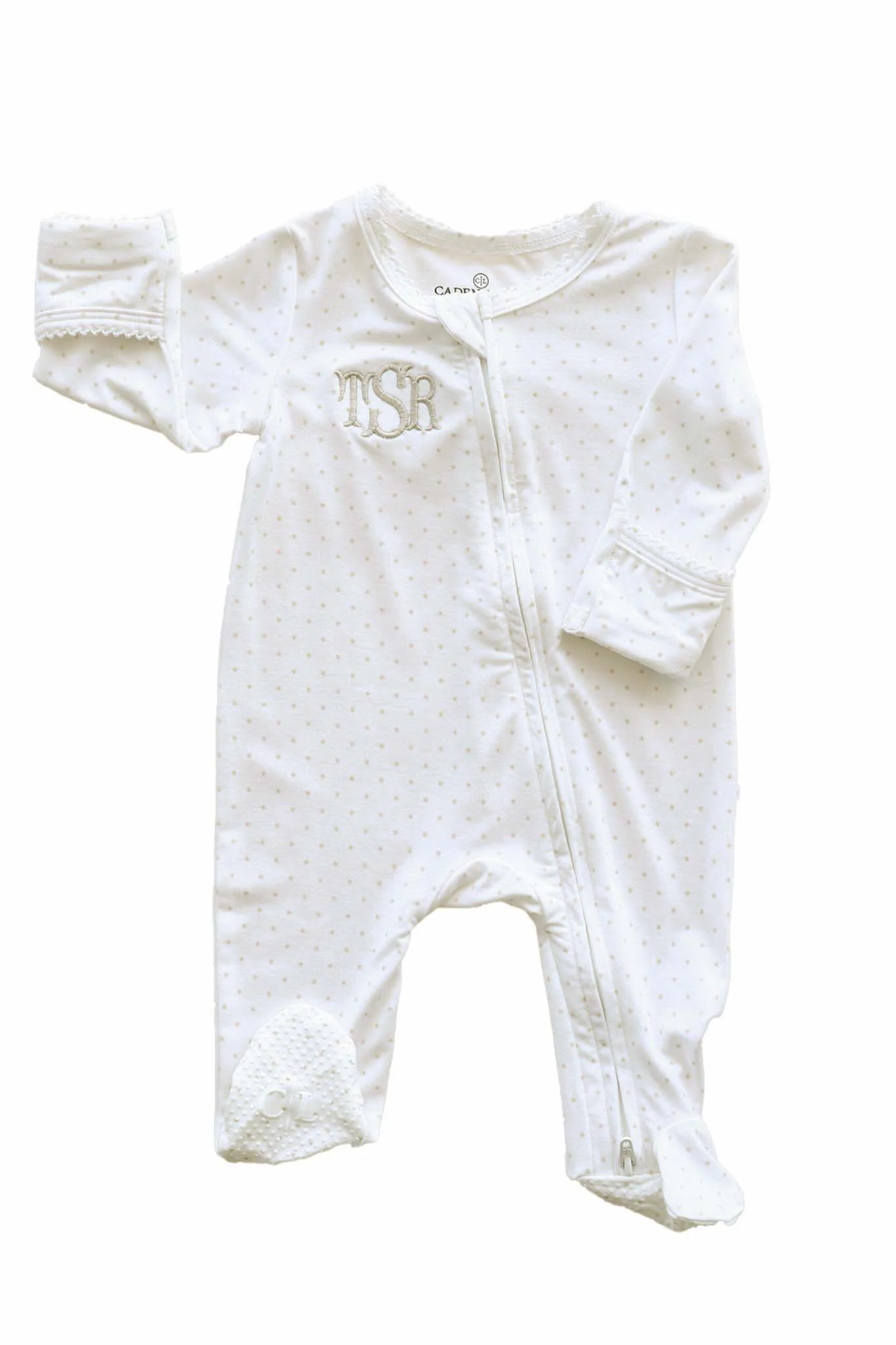 Picot Trim Bamboo Zipper Footie | Baby Taupe - Image 3