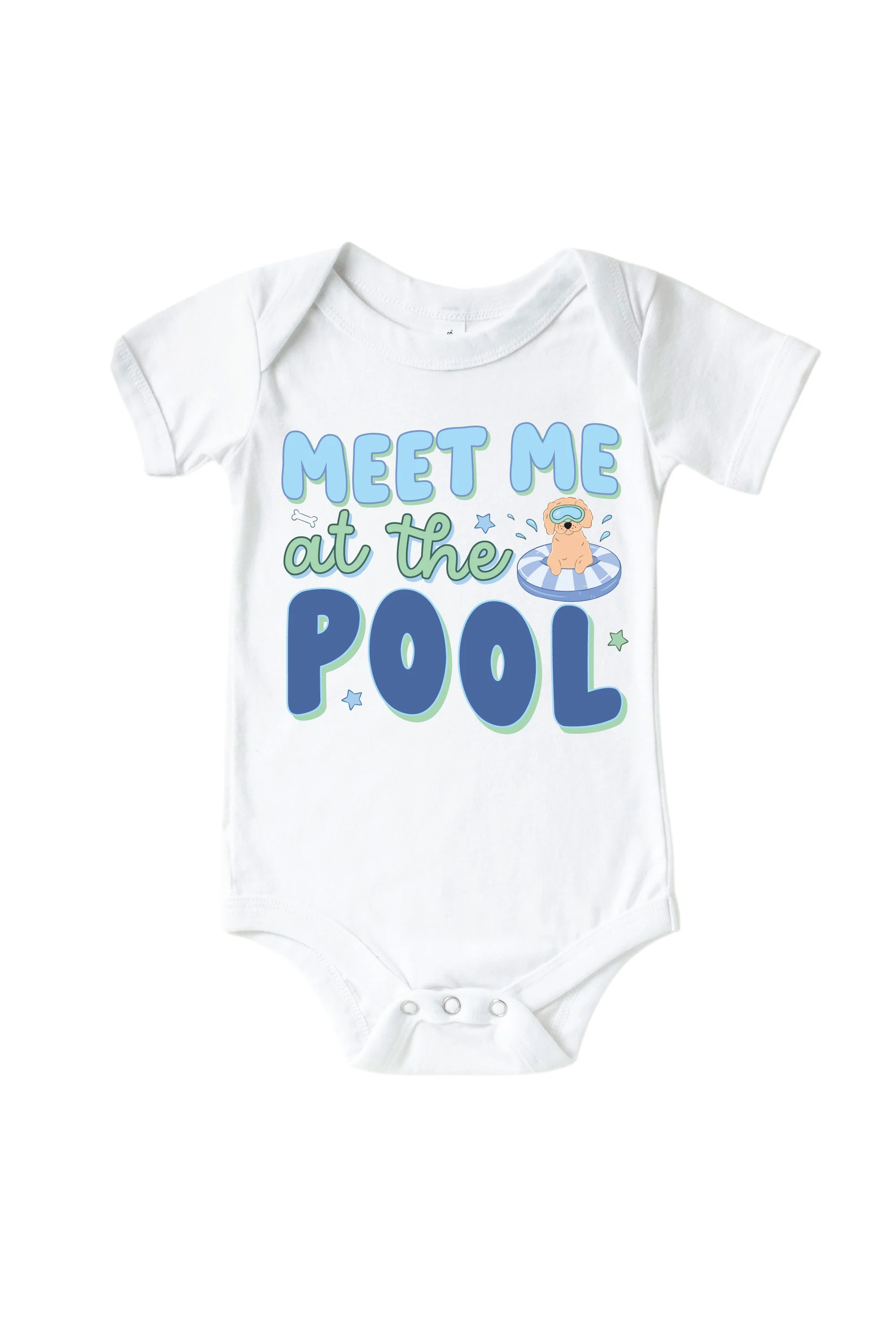 Pool Time Blue Graphic Bodysuit & Kids Tee | White - Image 2