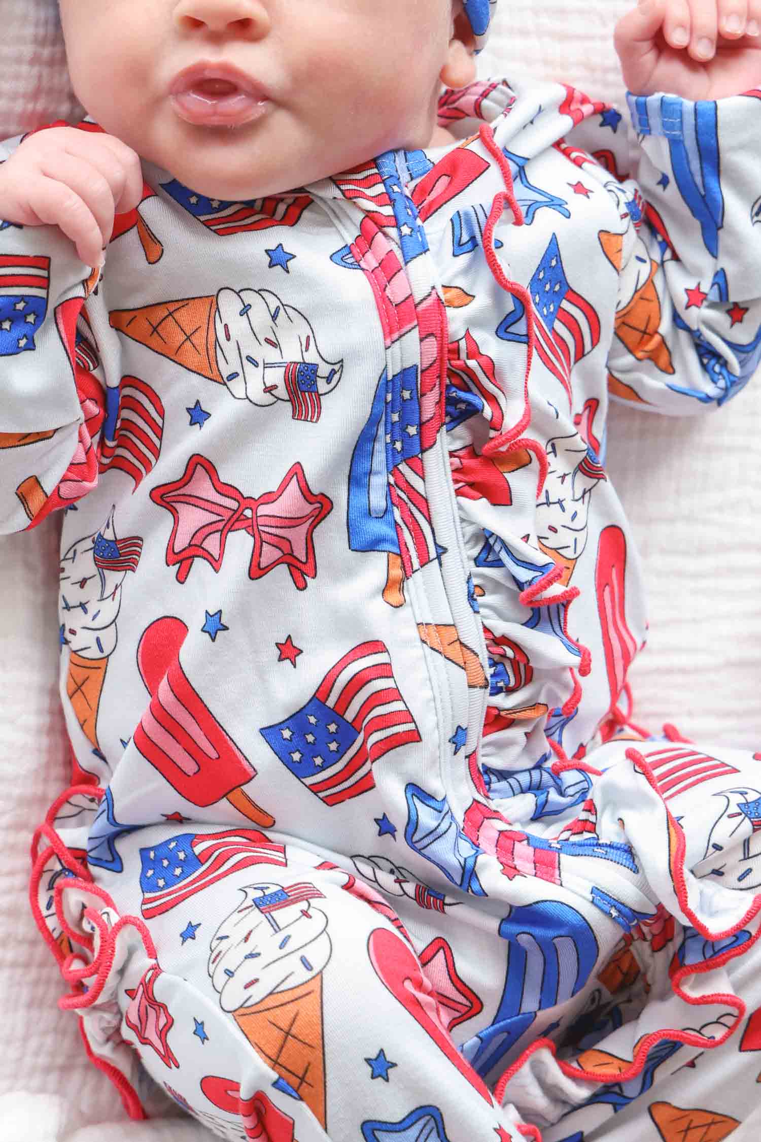 Ruffle Zipper Footie | Red, White & Cool - Image 10