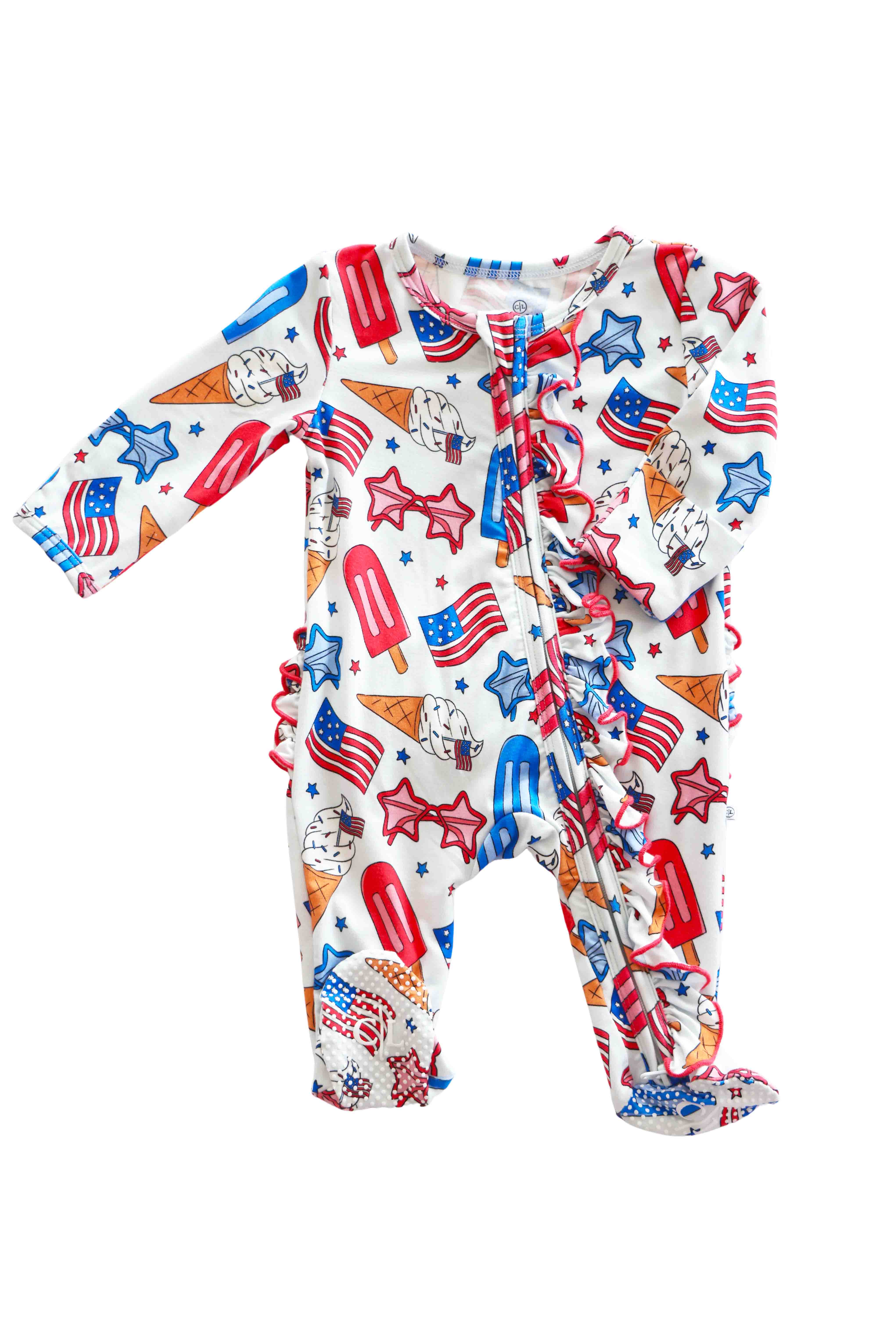 Ruffle Zipper Footie | Red, White & Cool - Image 3