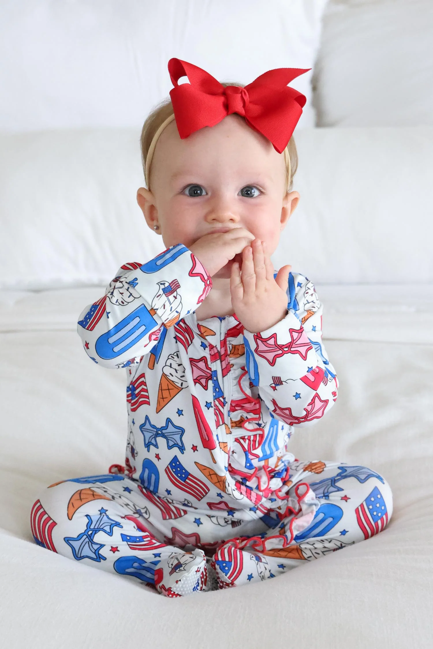 Ruffle Zipper Footie | Red, White & Cool - Image 5