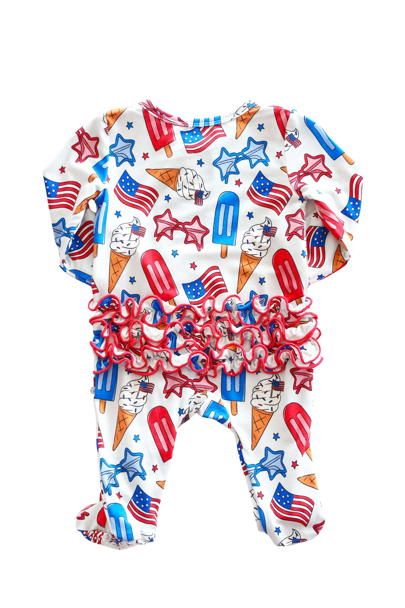Ruffle Zipper Footie | Red, White & Cool - Image 7