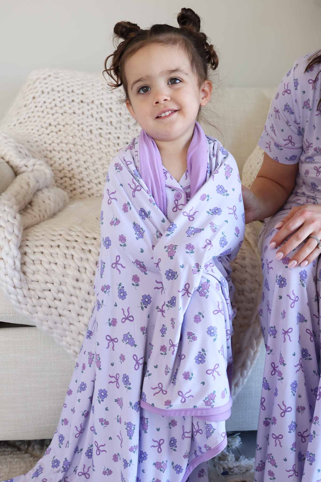 Ribbon & Roses Double Sided Bamboo Blanket | Purple - Image 5