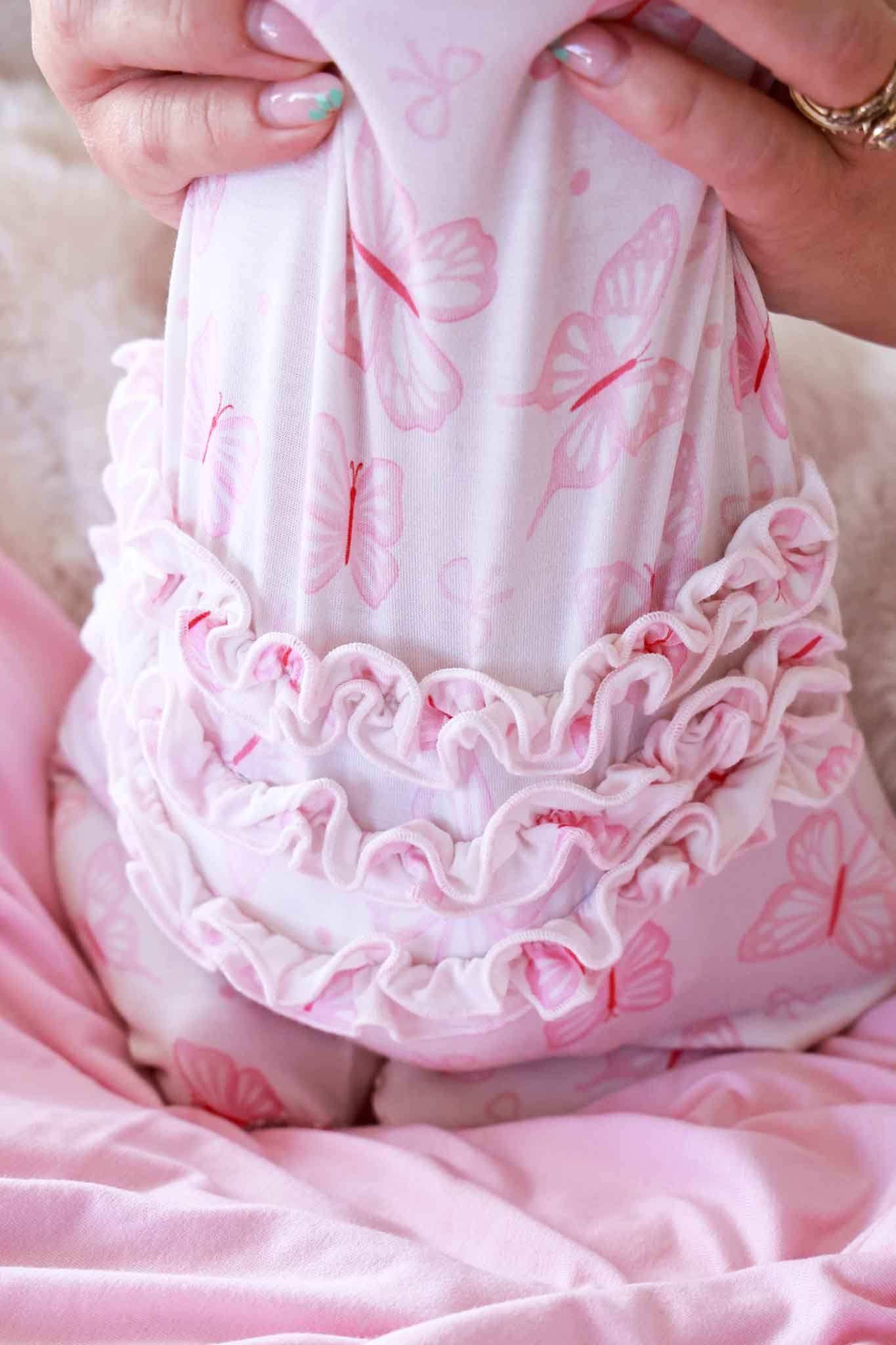 Ruffle Bamboo Zipper Footie | Blooming Butterflies - Image 3