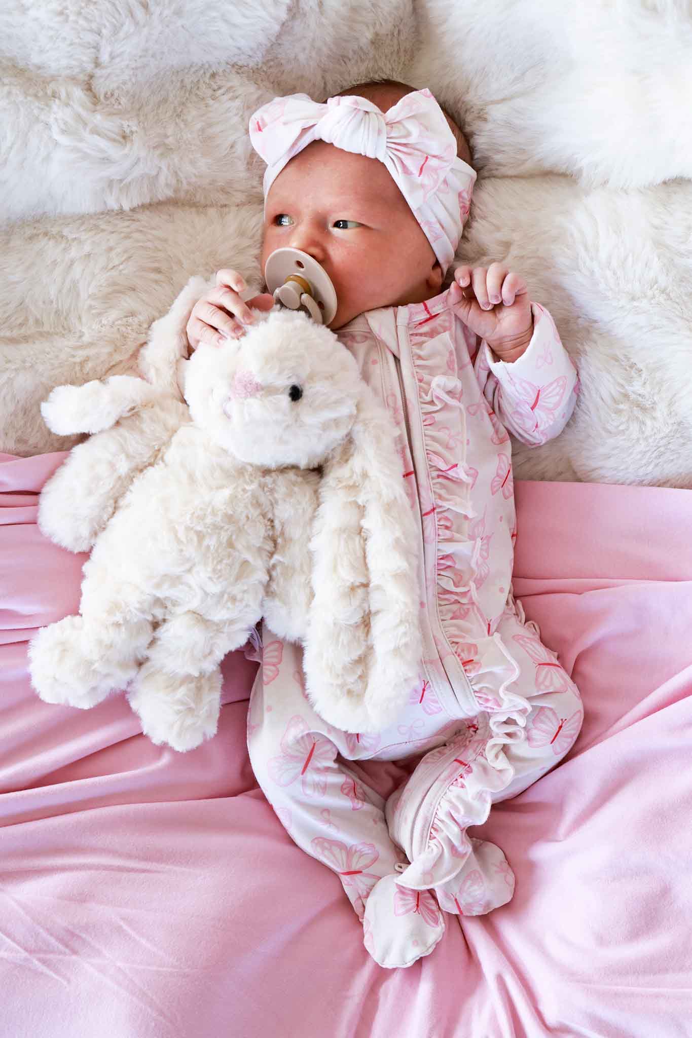 Ruffle Bamboo Zipper Footie | Blooming Butterflies - Image 4