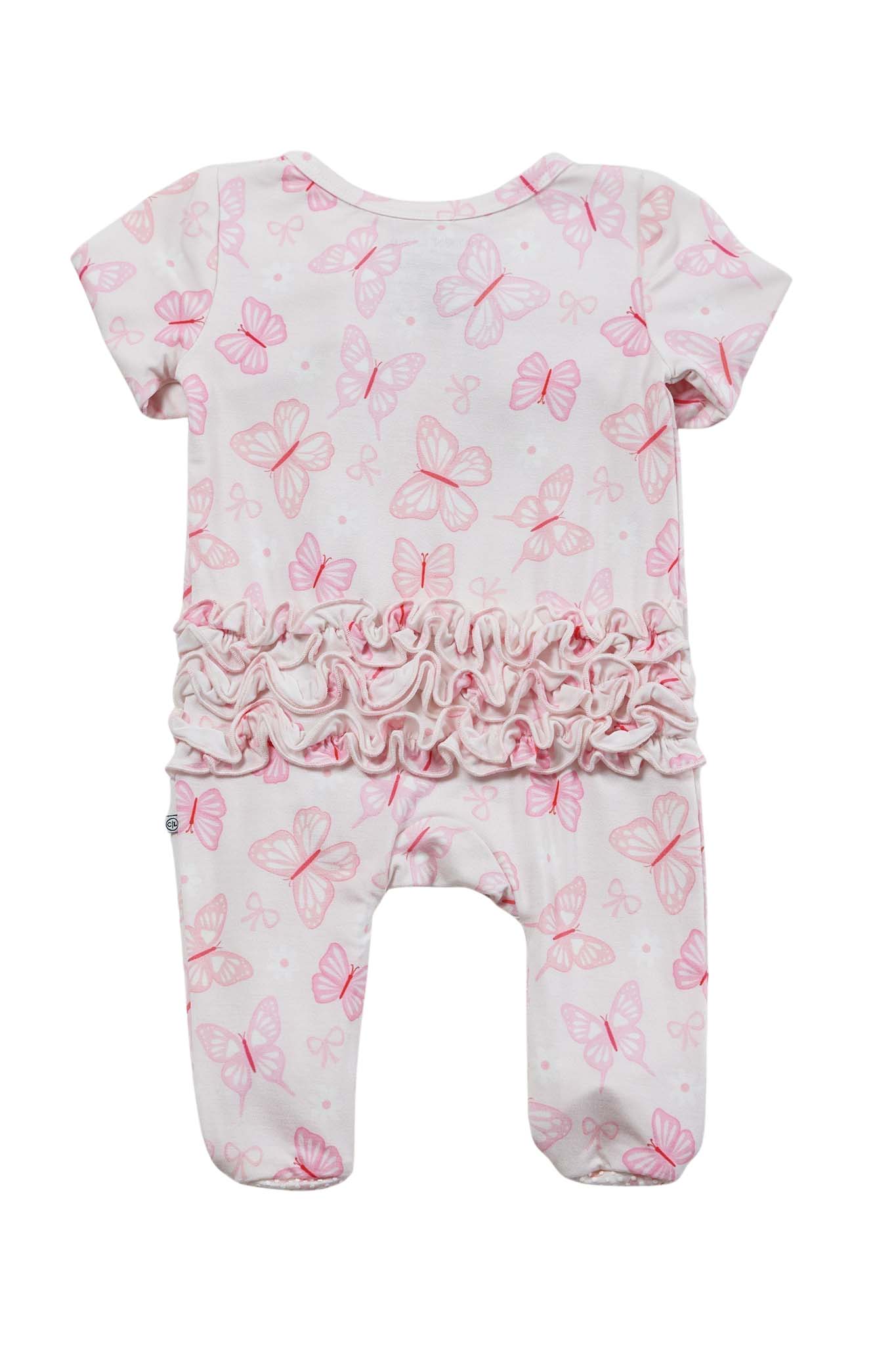 Ruffle Bamboo Zipper Footie | Blooming Butterflies - Image 5