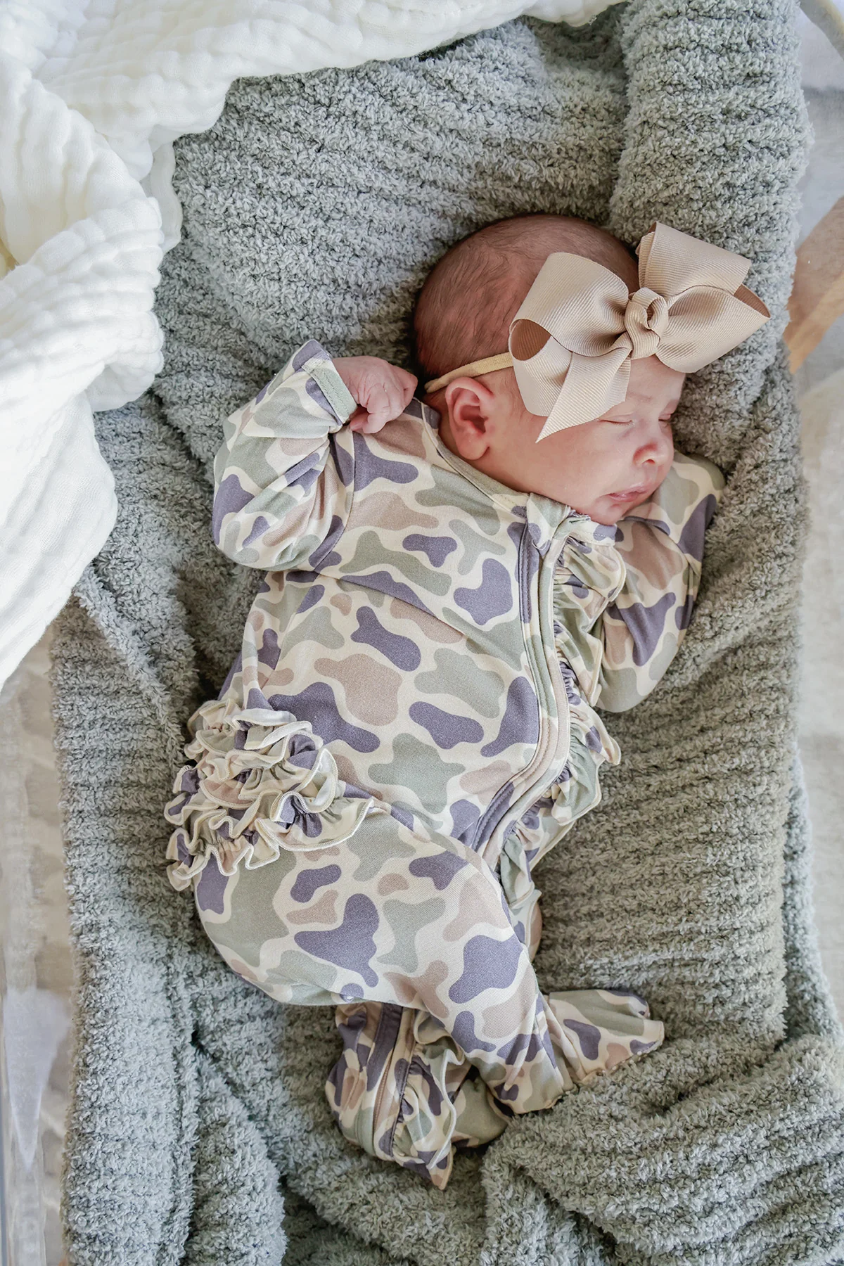 Ruffle Bamboo Zipper Footie | Camo Cutie - Image 7