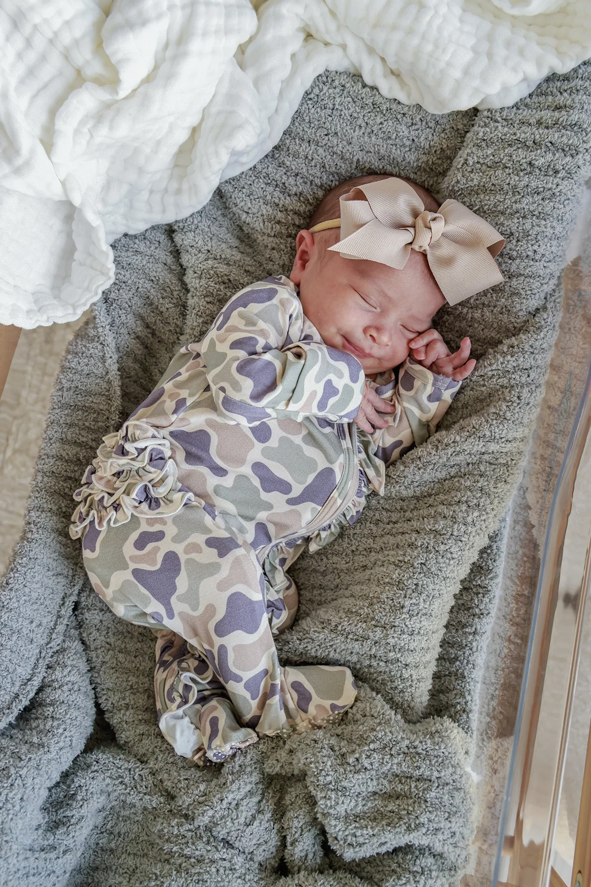 Ruffle Bamboo Zipper Footie | Camo Cutie - Image 9